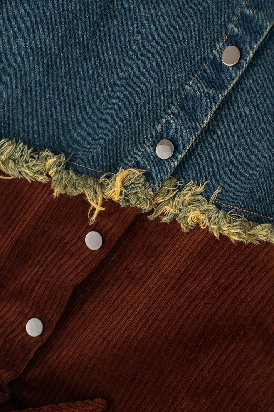 KADAKADA Corduroy Denim Patchwork Tassel Jacket, premium urban and streetwear designers apparel on PROJECTISR.com, KADAKADA