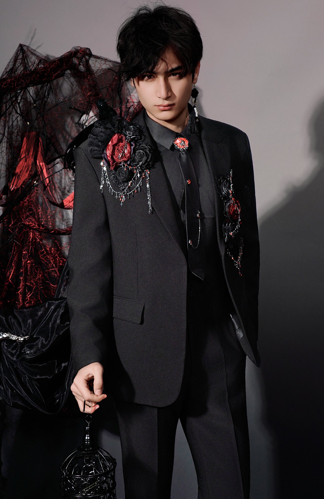 SHANG JIE Floral Appliqué Beaded Chain Blazer, premium urban and streetwear designers apparel on PROJECTISR.com, SHANG JIE