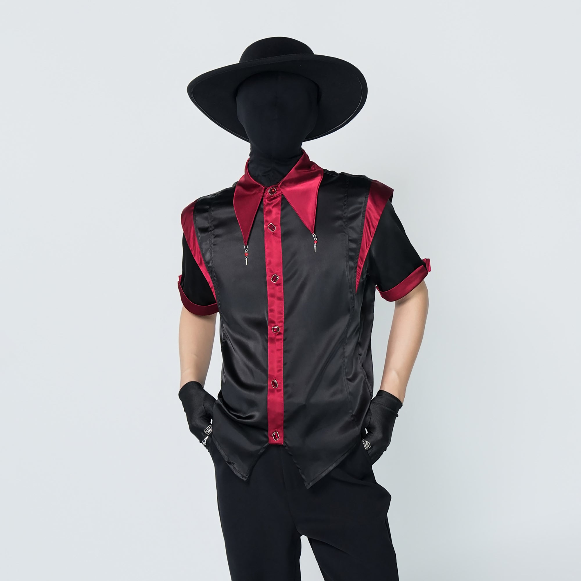 VE2 Contrast Satin Point Collar Half Shirt