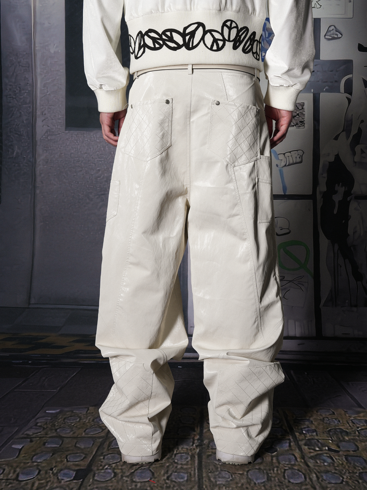 VINKID Crinkled Faux Leather Wide-Leg Pants, premium urban and streetwear designers apparel on PROJECTISR.com, VINKID