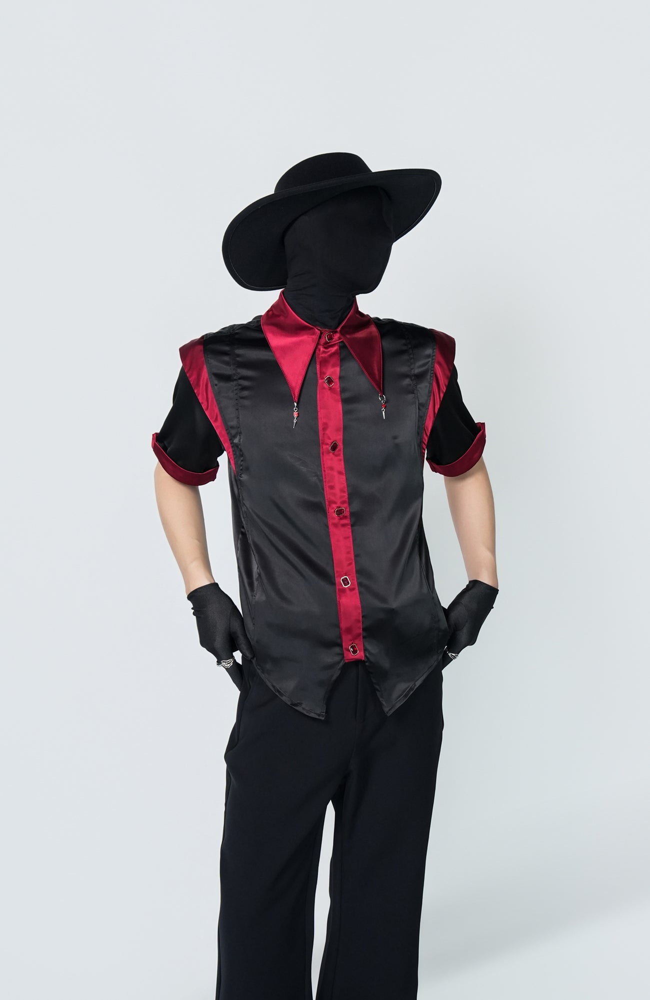 VE2 Contrast Satin Point Collar Half Shirt