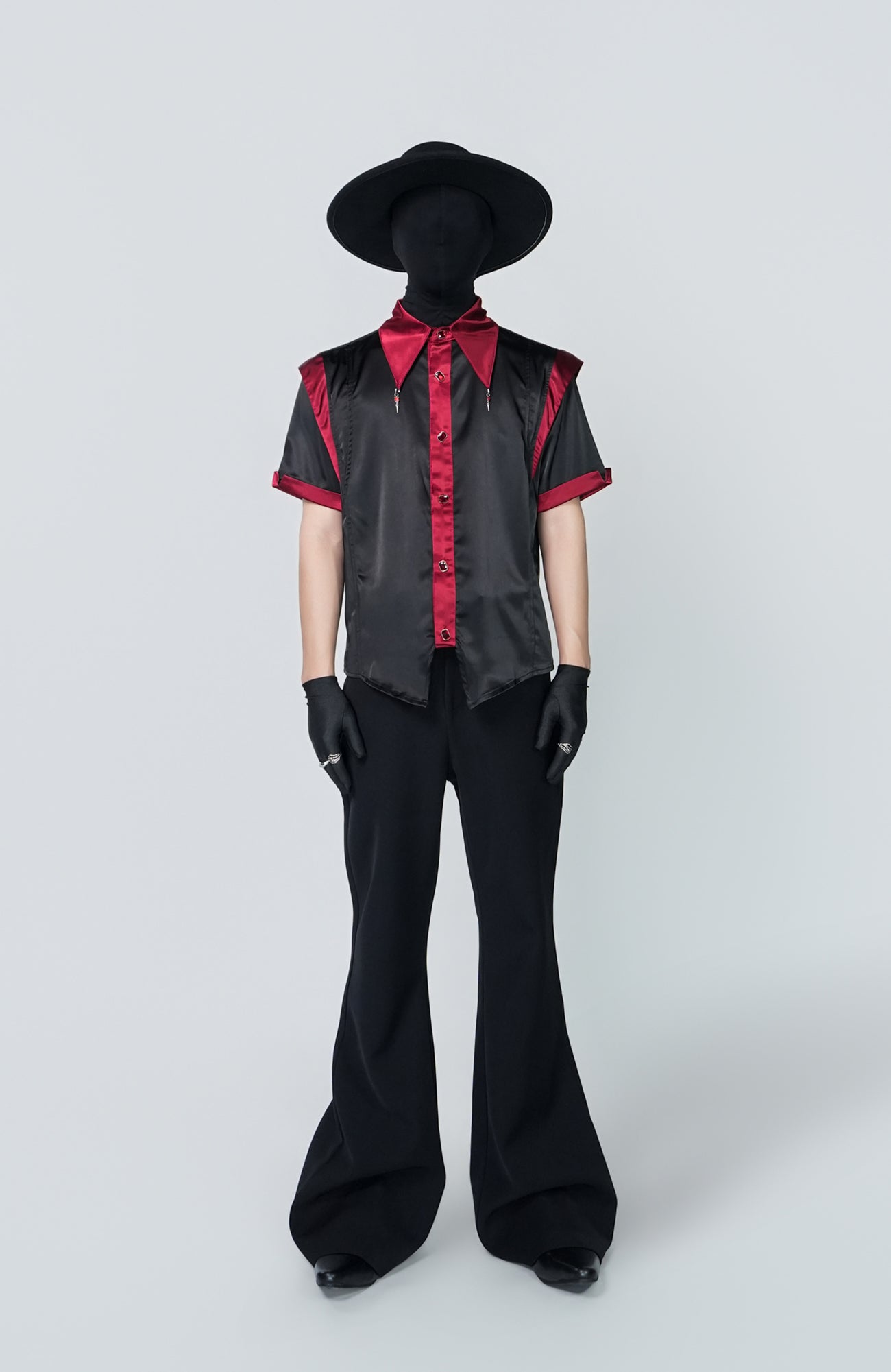 VE2 Contrast Satin Point Collar Half Shirt