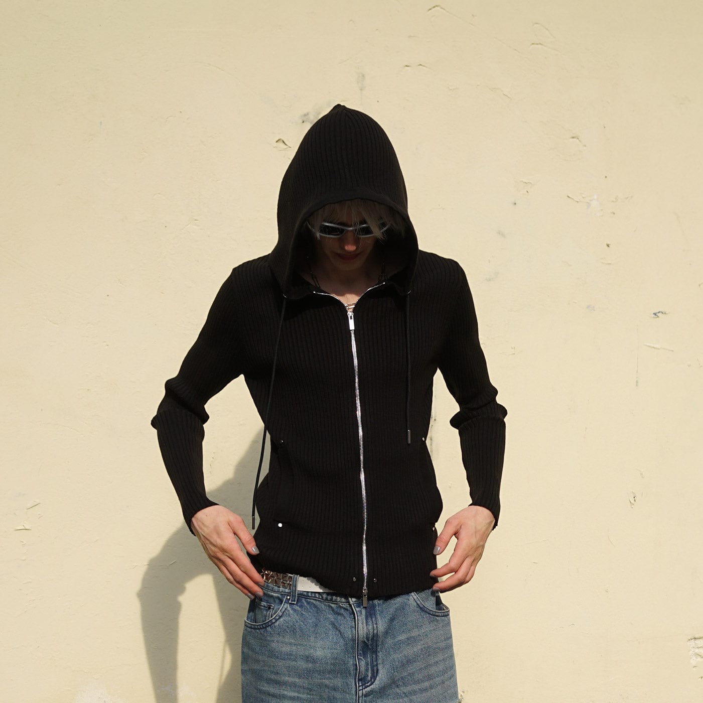 SOURPLUM Cropped Rivet Zip-Up Knitted Hoodie, premium urban and streetwear designers apparel on PROJECTISR.com, SOURPLUM