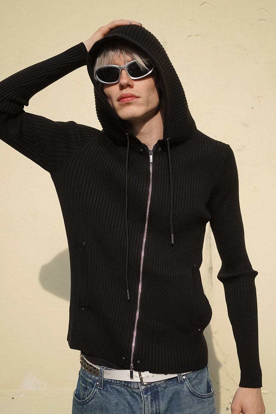 SOURPLUM Cropped Rivet Zip-Up Knitted Hoodie, premium urban and streetwear designers apparel on PROJECTISR.com, SOURPLUM