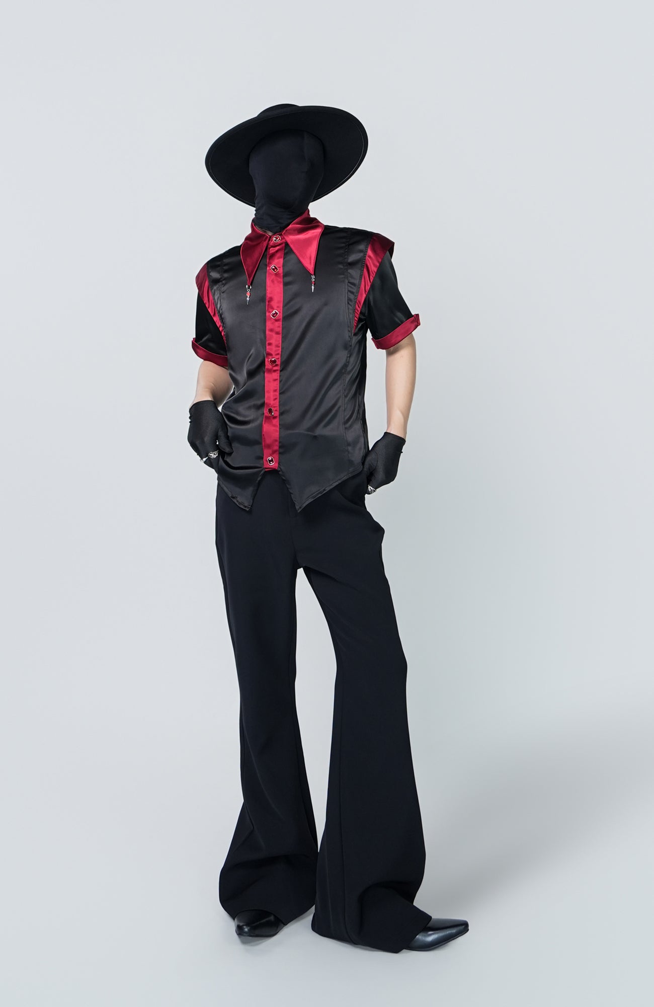 VE2 Contrast Satin Point Collar Half Shirt