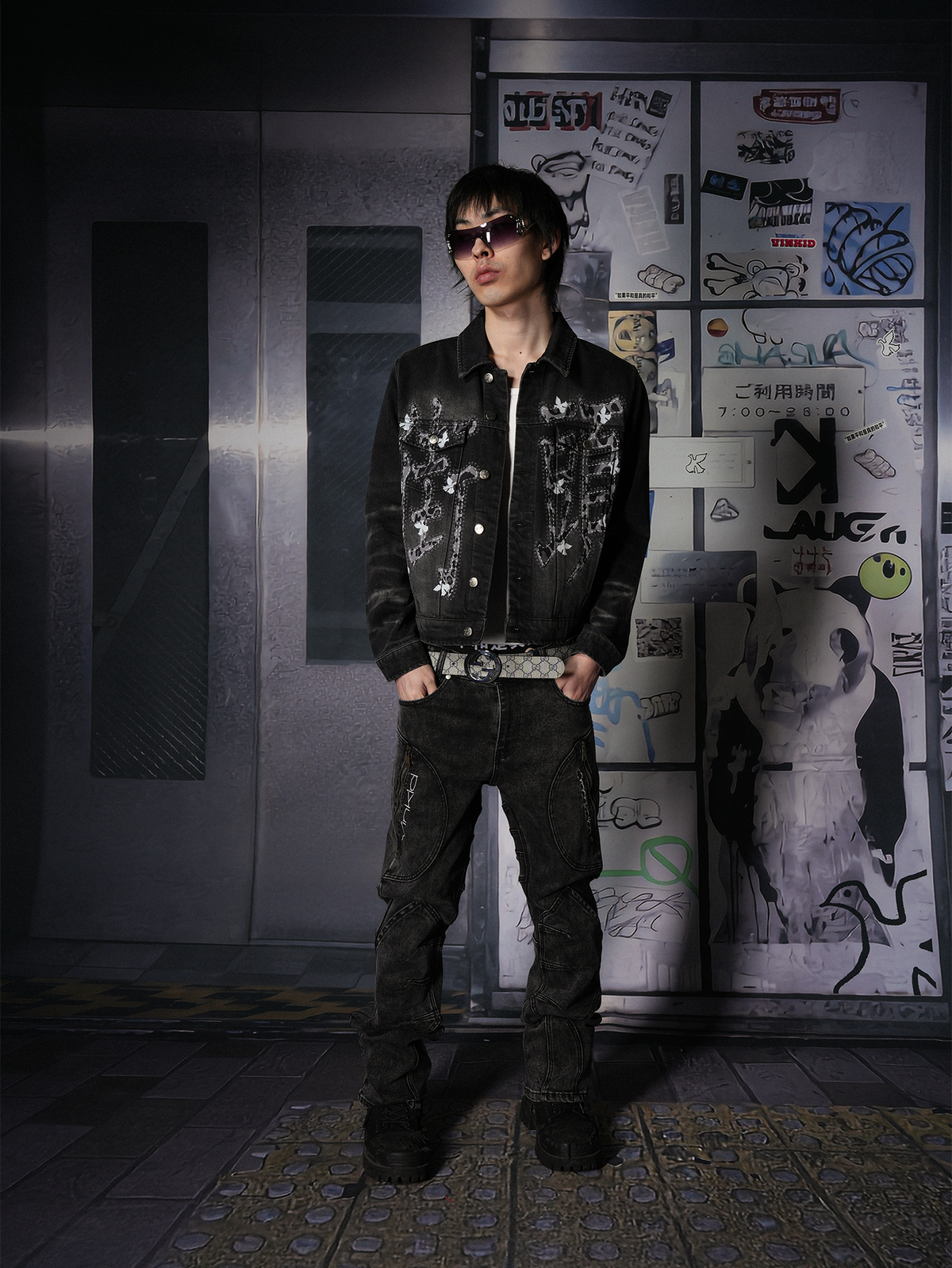 VINKID Leopard Print Slim Lapel Denim Jacket, premium urban and streetwear designers apparel on PROJECTISR.com, VINKID