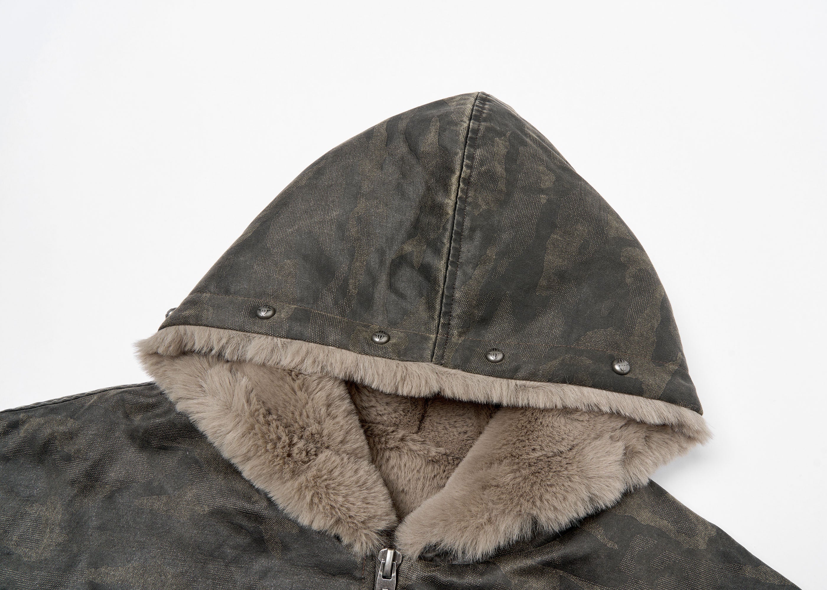 SAVAGEGROWTHWORLD Camo Faux Fur Lining Bomber Jacket