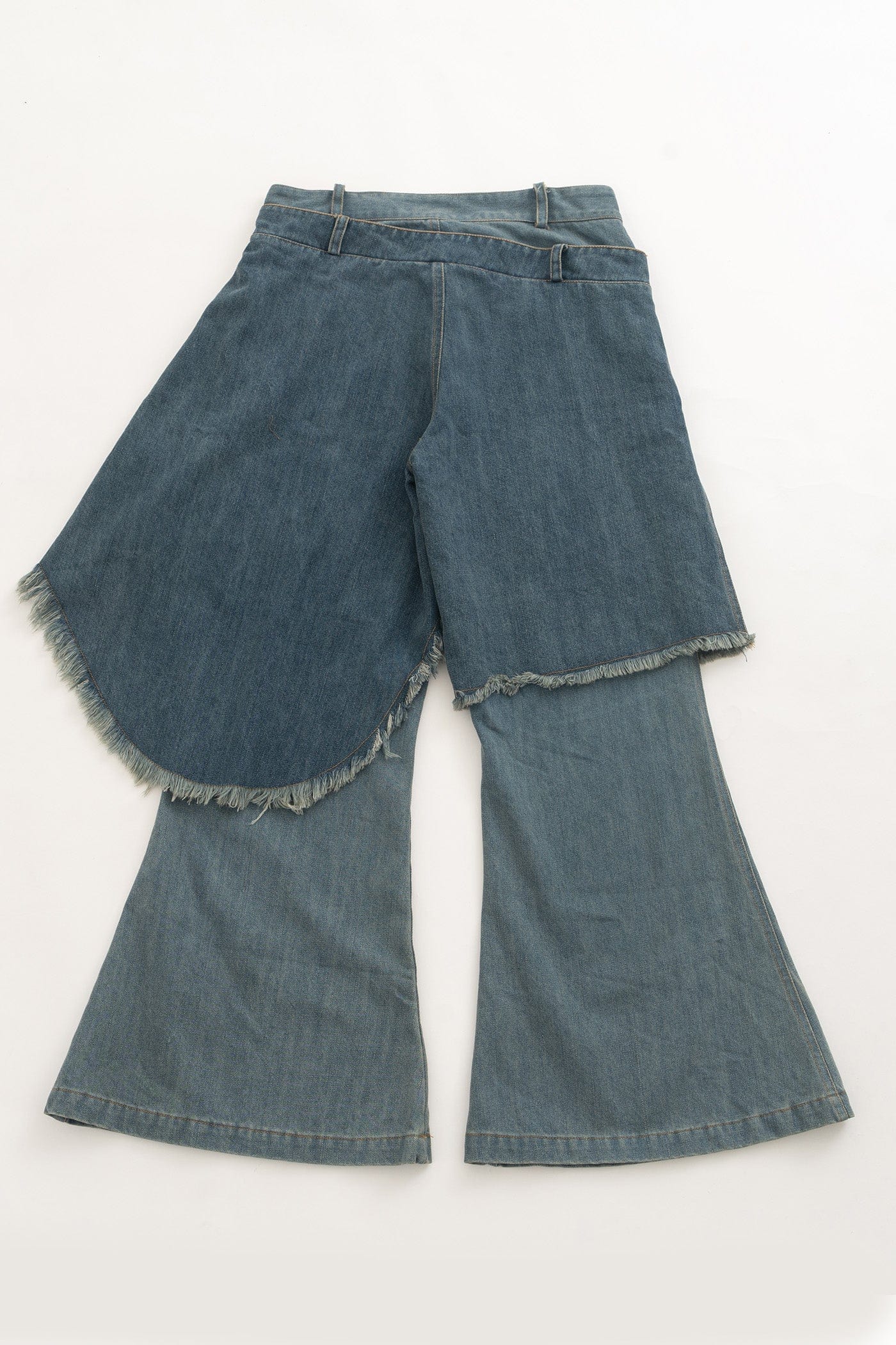 KADAKADA Raw Edge Double Layered Washed Flare Jeans, premium urban and streetwear designers apparel on PROJECTISR.com, KADAKADA