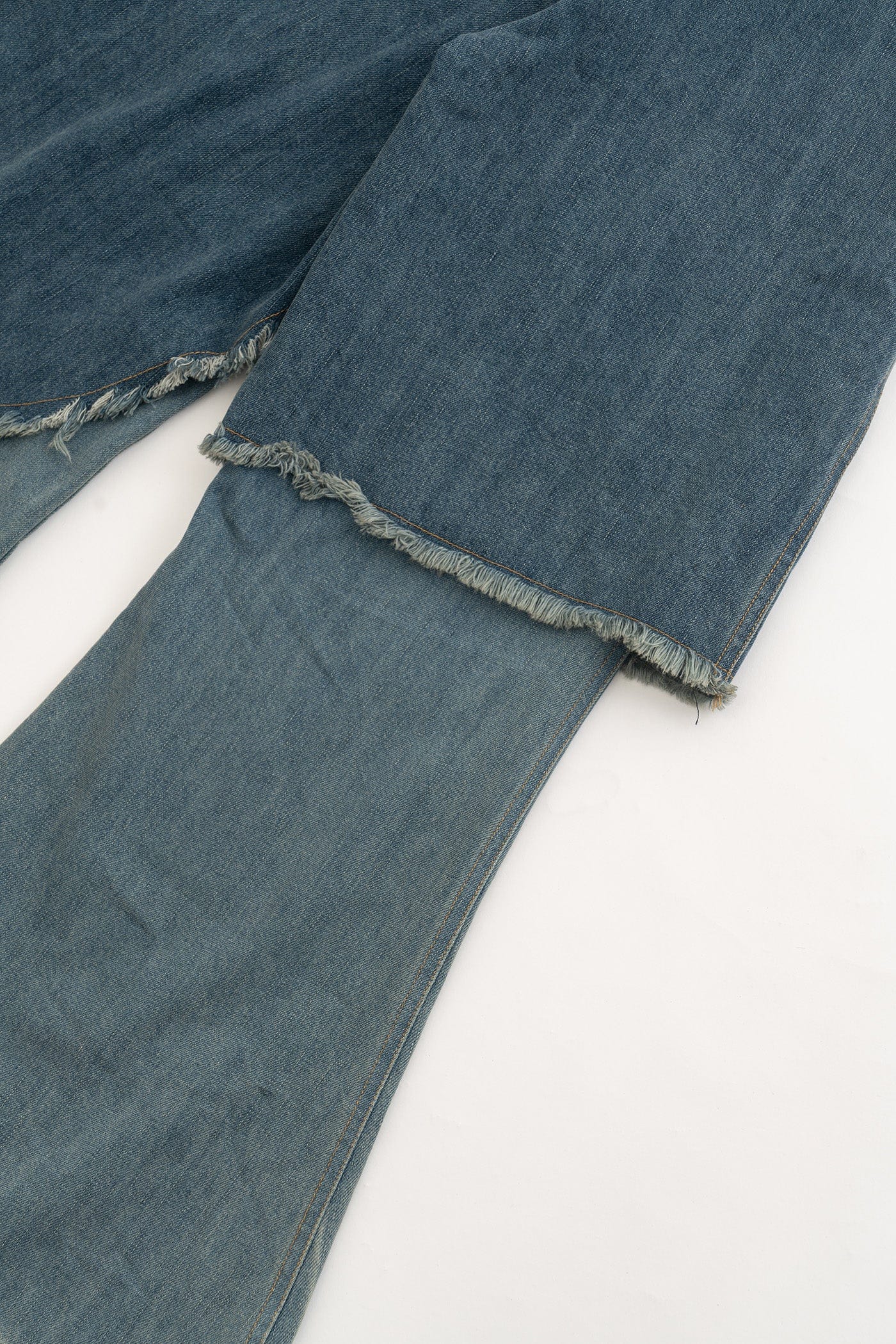 KADAKADA Raw Edge Double Layered Washed Flare Jeans, premium urban and streetwear designers apparel on PROJECTISR.com, KADAKADA
