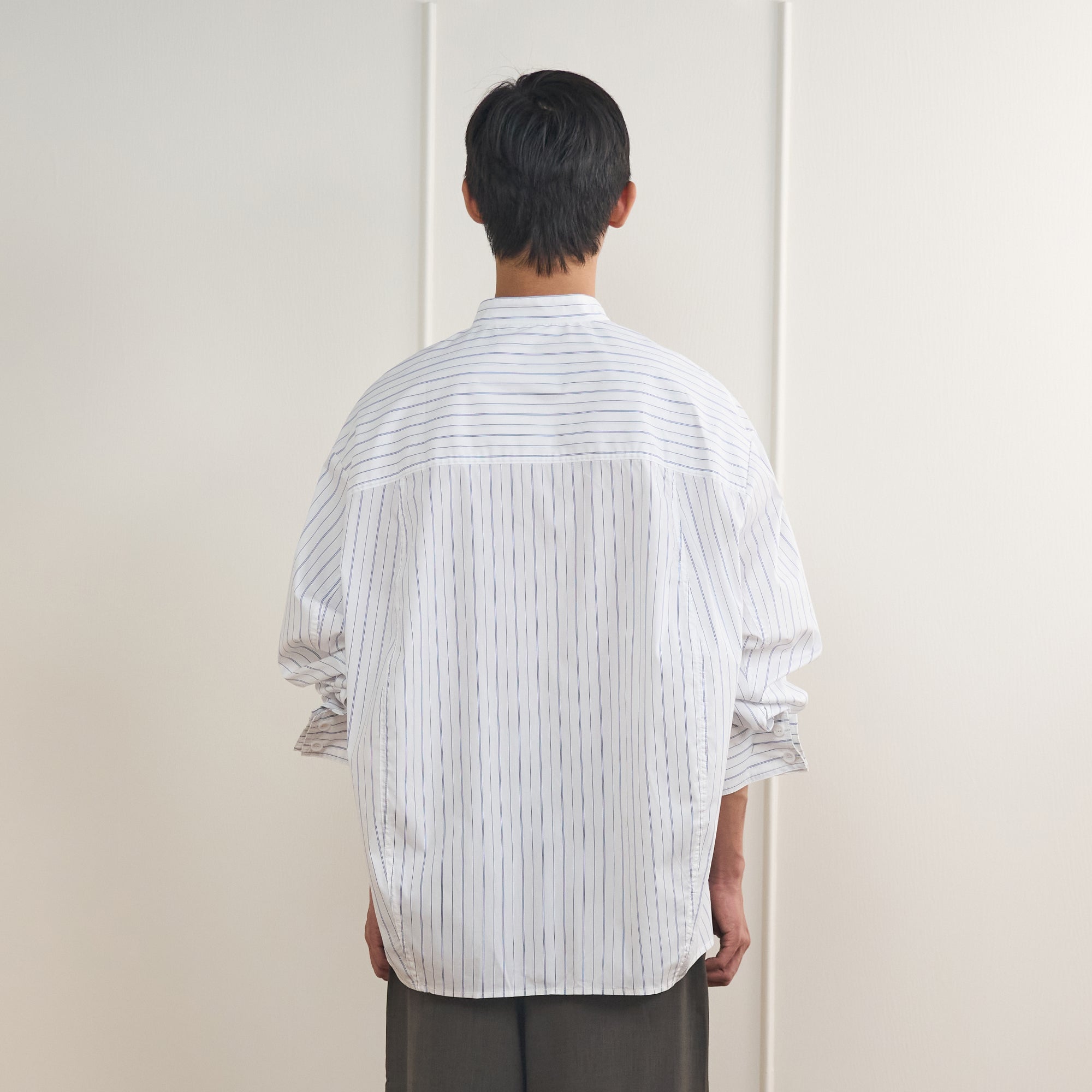 ORAL UTOPIA Silver Embellished Striped Mandarin Collar Shirt