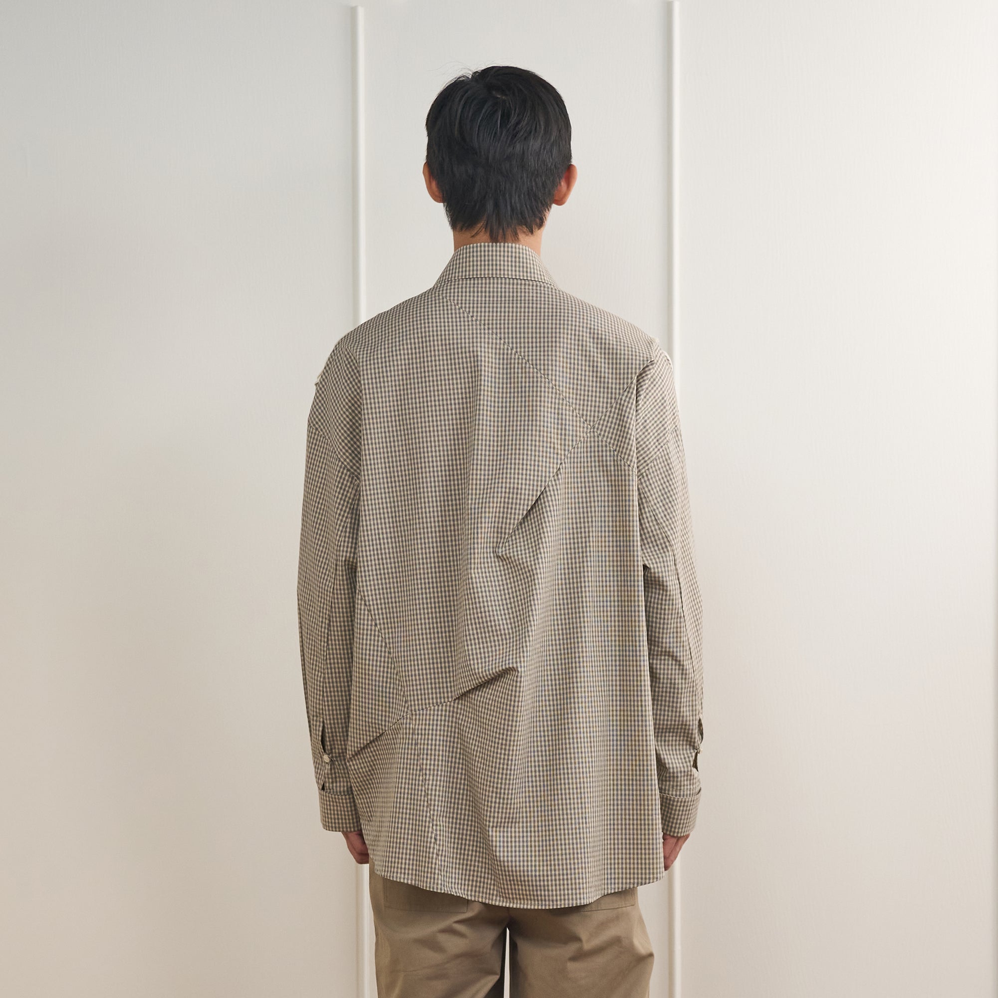 ORAL UTOPIA Deconstructed Pleats Vine Patch Check Shirt, premium urban and streetwear designers apparel on PROJECTISR.com, ORAL UTOPIA