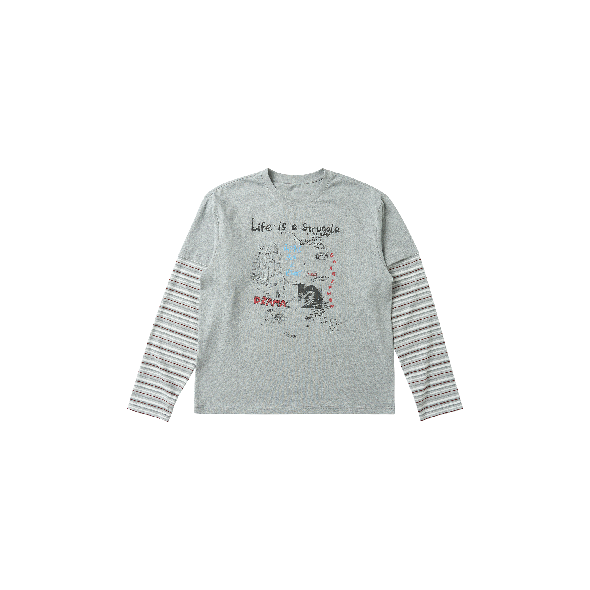 SAVAGEGROWTHWORLD Graffiti Layered Stripe Long Tee, premium urban and streetwear designers apparel on PROJECTISR.com, SAVAGEGROWTHWORLD