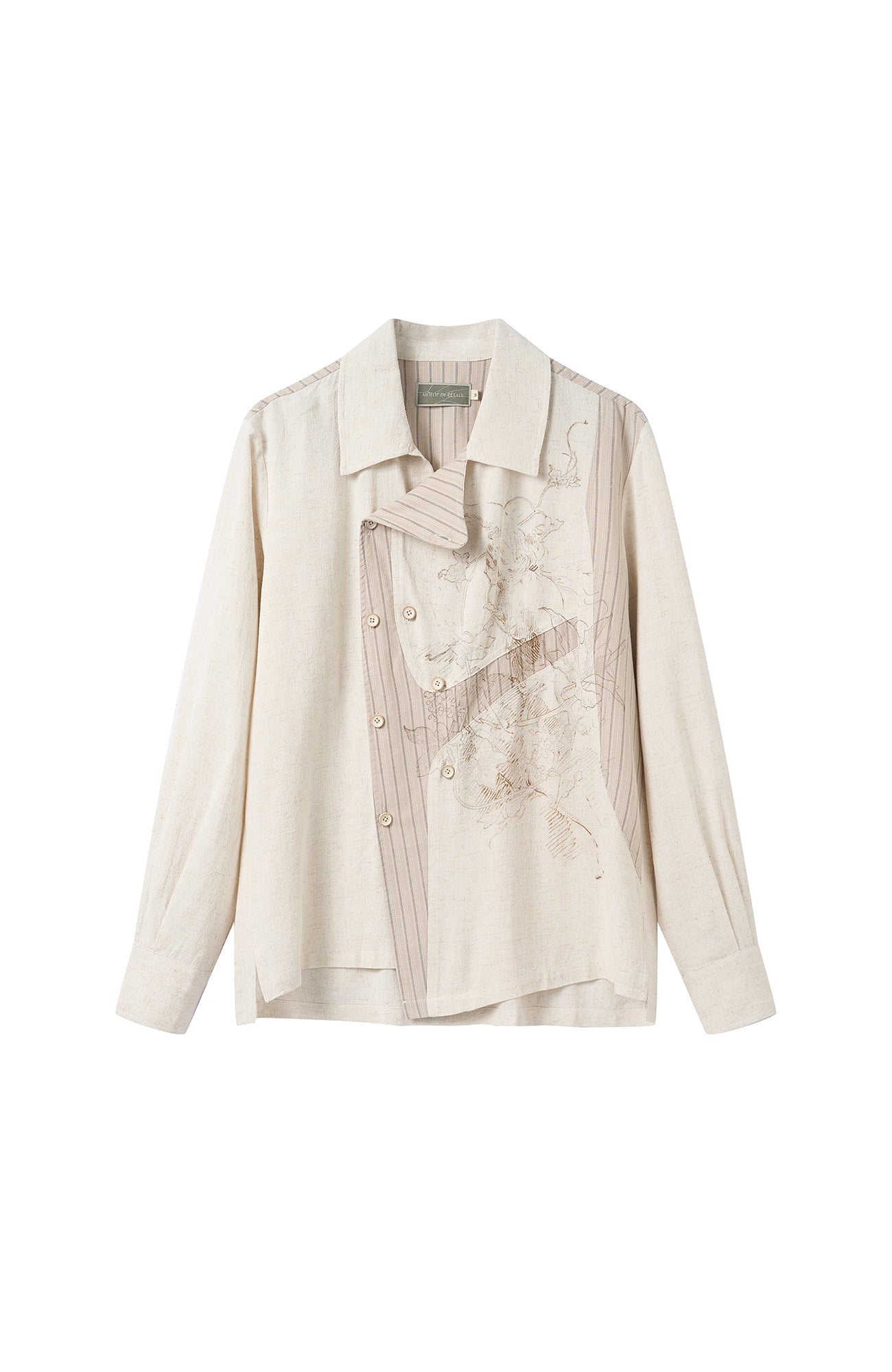 MOITIEDEPETALE Asymmetrical Floral Sketch Linen-Blend Shirt