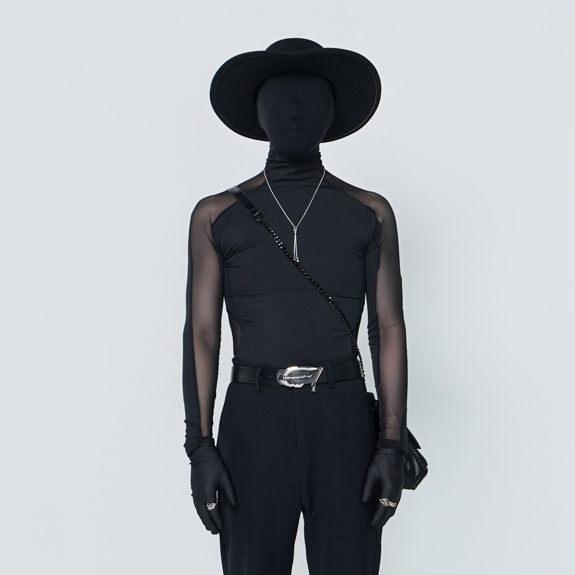 VE2 Sheer Mesh Mock-Neck Long-Sleeve Tee