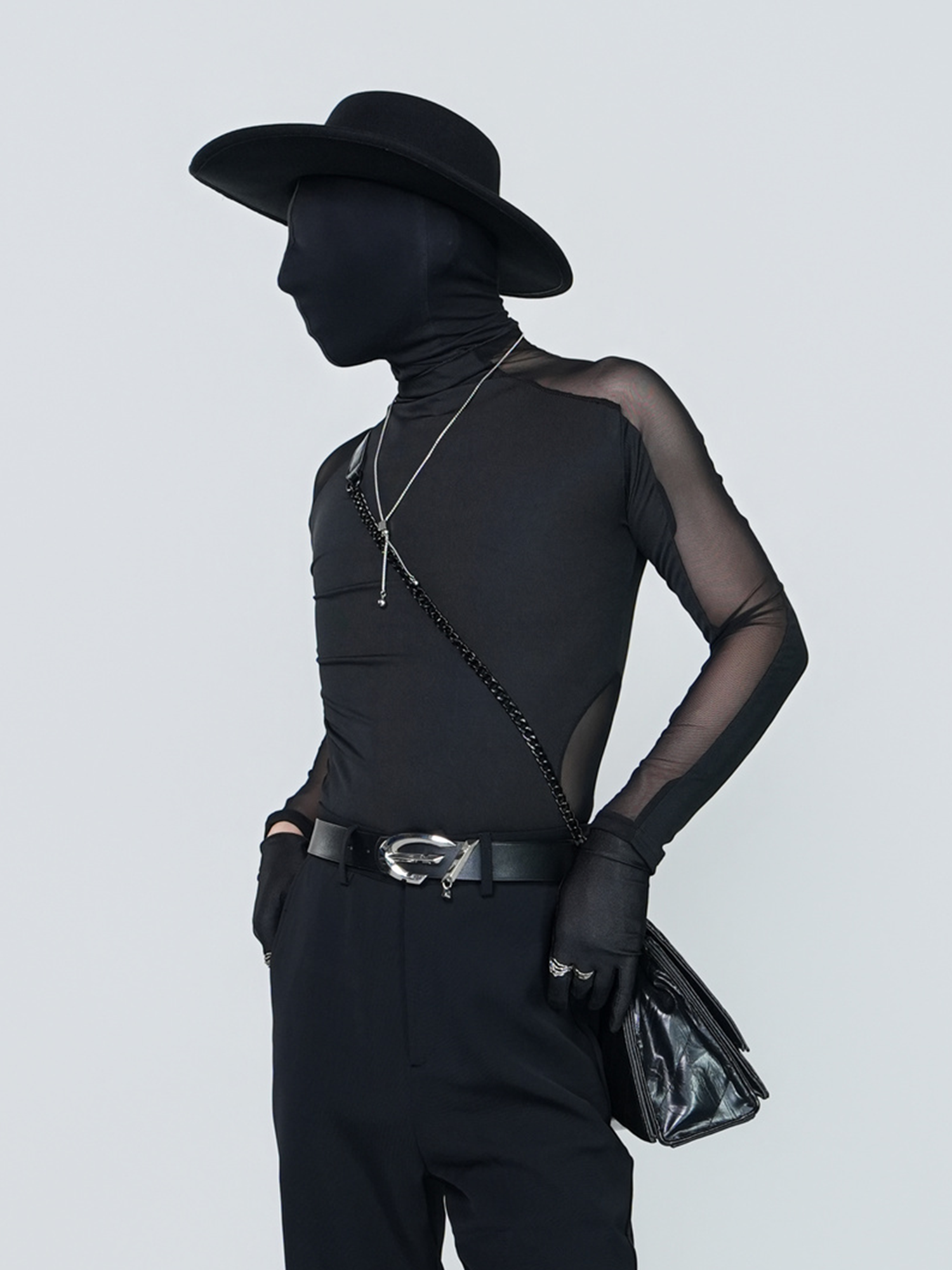 VE2 Sheer Mesh Mock-Neck Long-Sleeve Tee