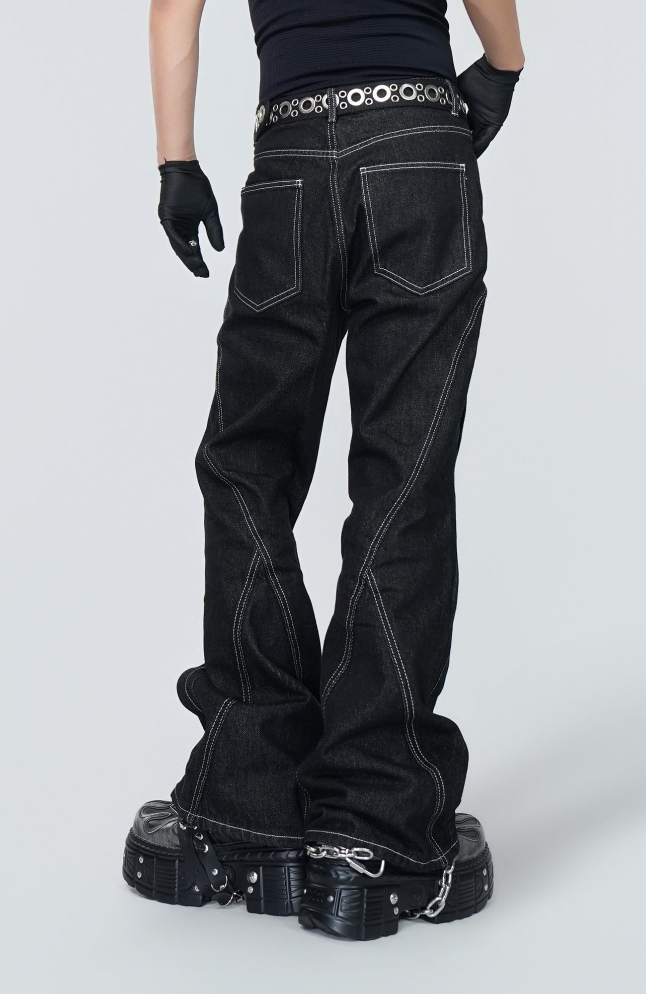 VE2 Raw Denim Button Panel Flared Jeans