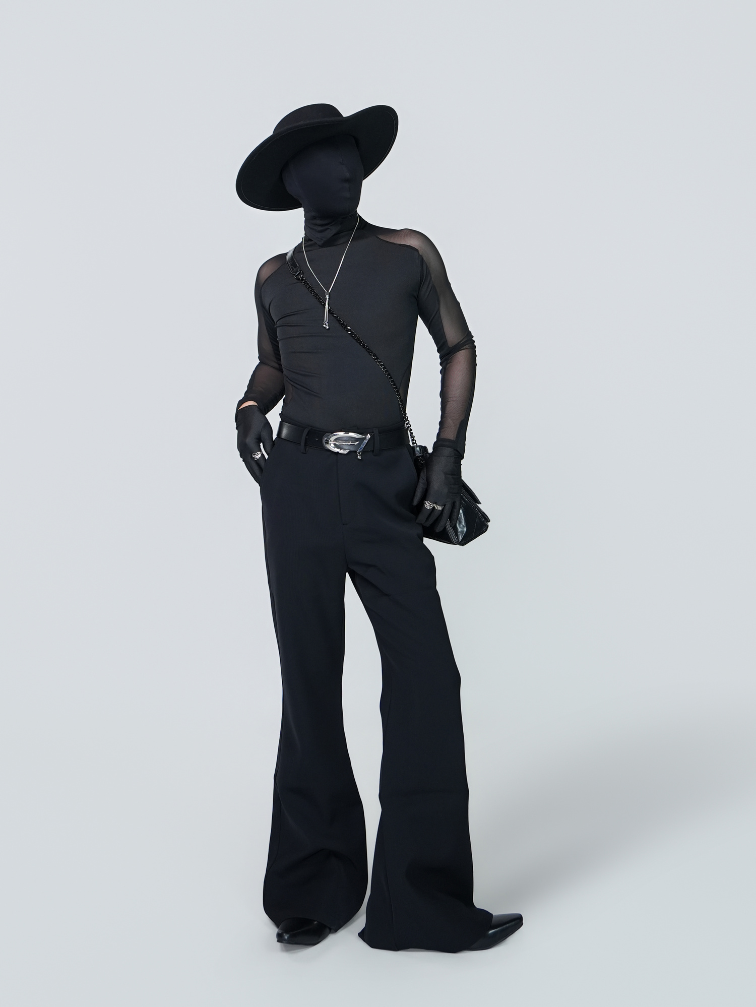 VE2 Sheer Mesh Mock-Neck Long-Sleeve Tee