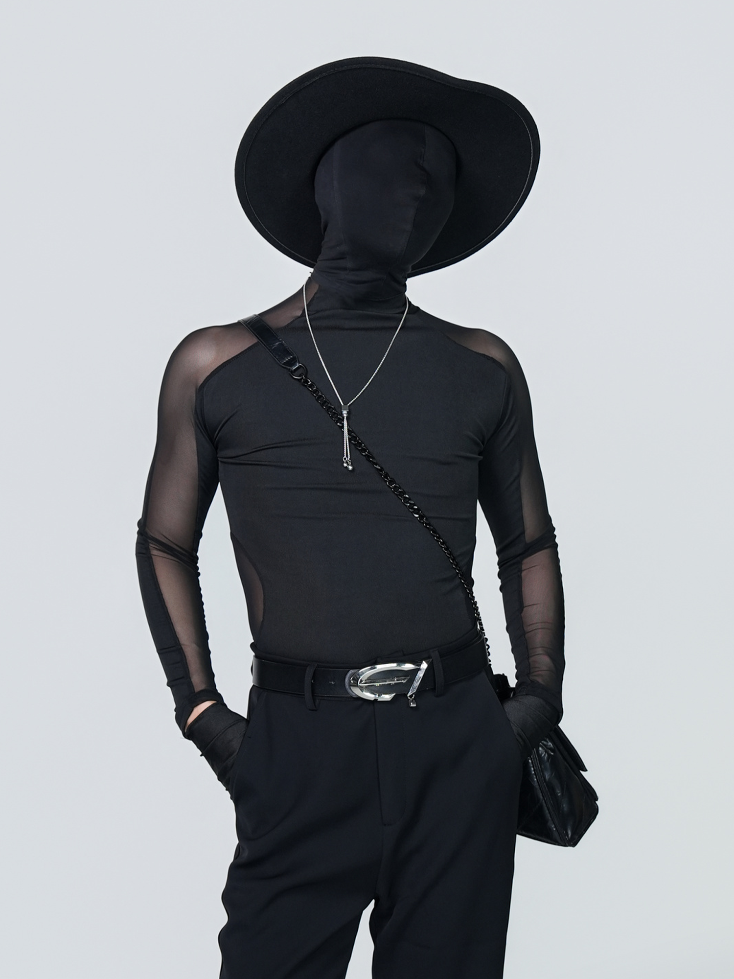 VE2 Sheer Mesh Mock-Neck Long-Sleeve Tee