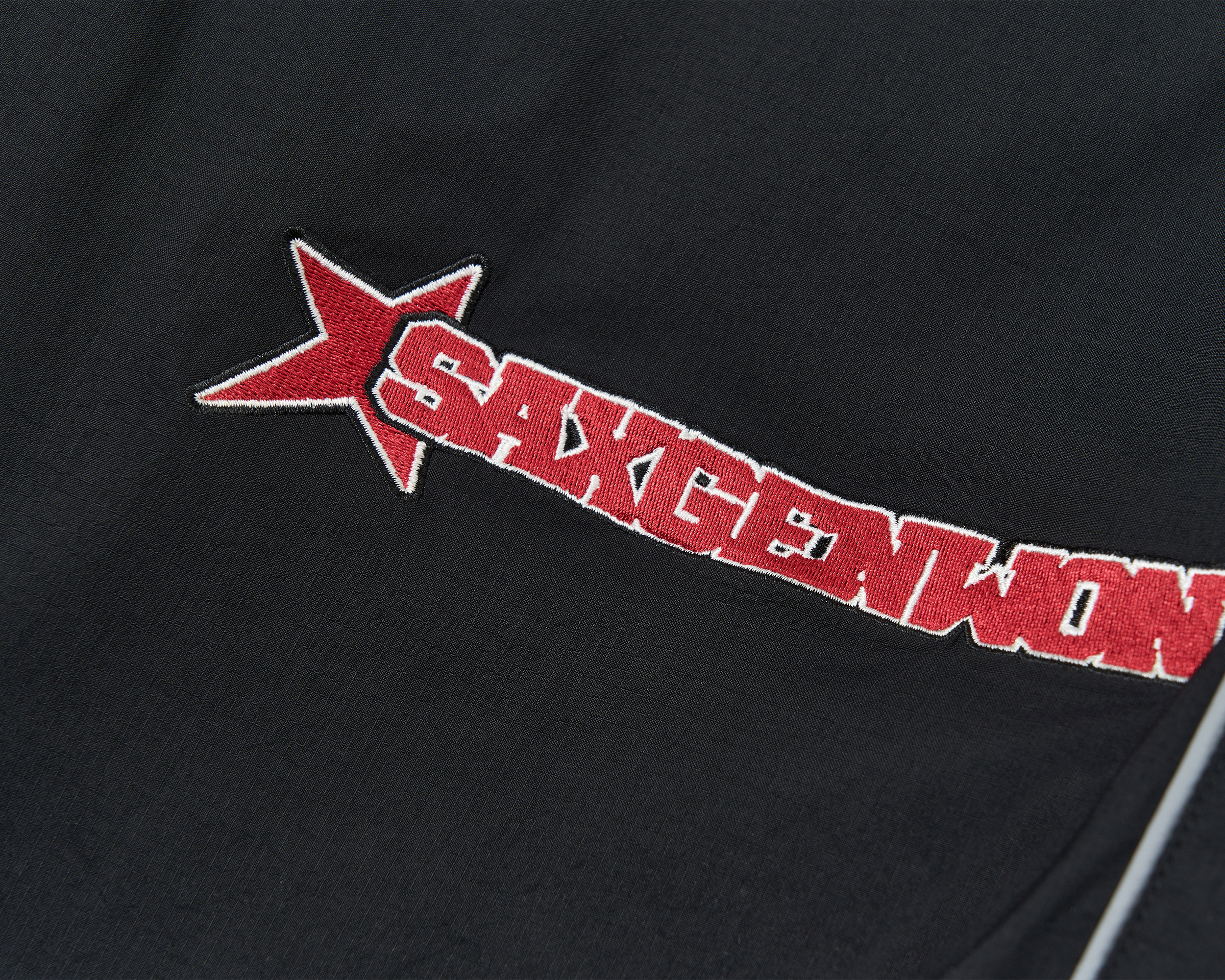 SAVAGEGROWTHWORLD Embroidered Logo Piped Straight-Leg Pants, premium urban and streetwear designers apparel on PROJECTISR.com, SAVAGEGROWTHWORLD