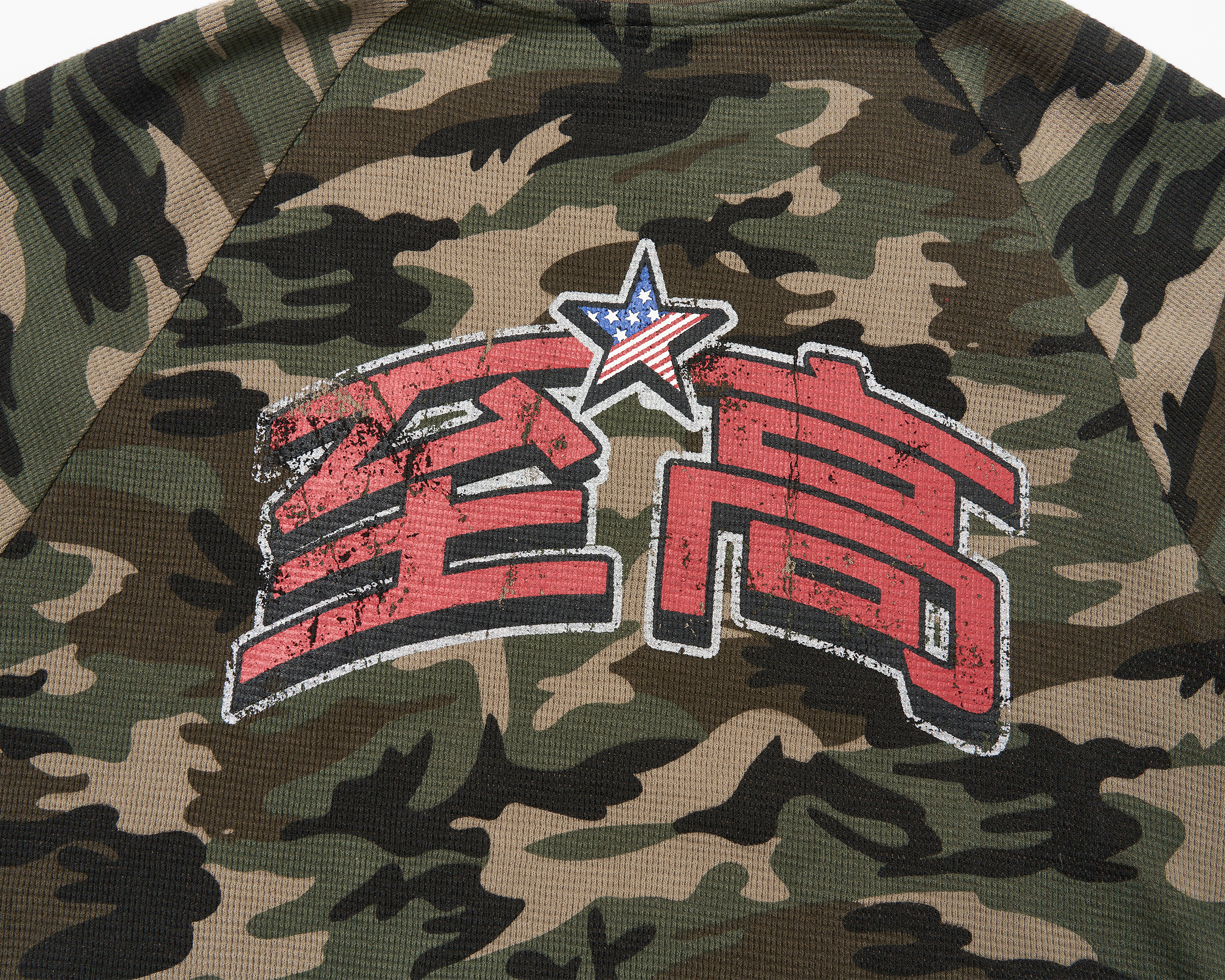 SAVAGEGROWTHWORLD Camo Waffle Knit Graphic Long-Sleeve Tee, premium urban and streetwear designers apparel on PROJECTISR.com, SAVAGEGROWTHWORLD