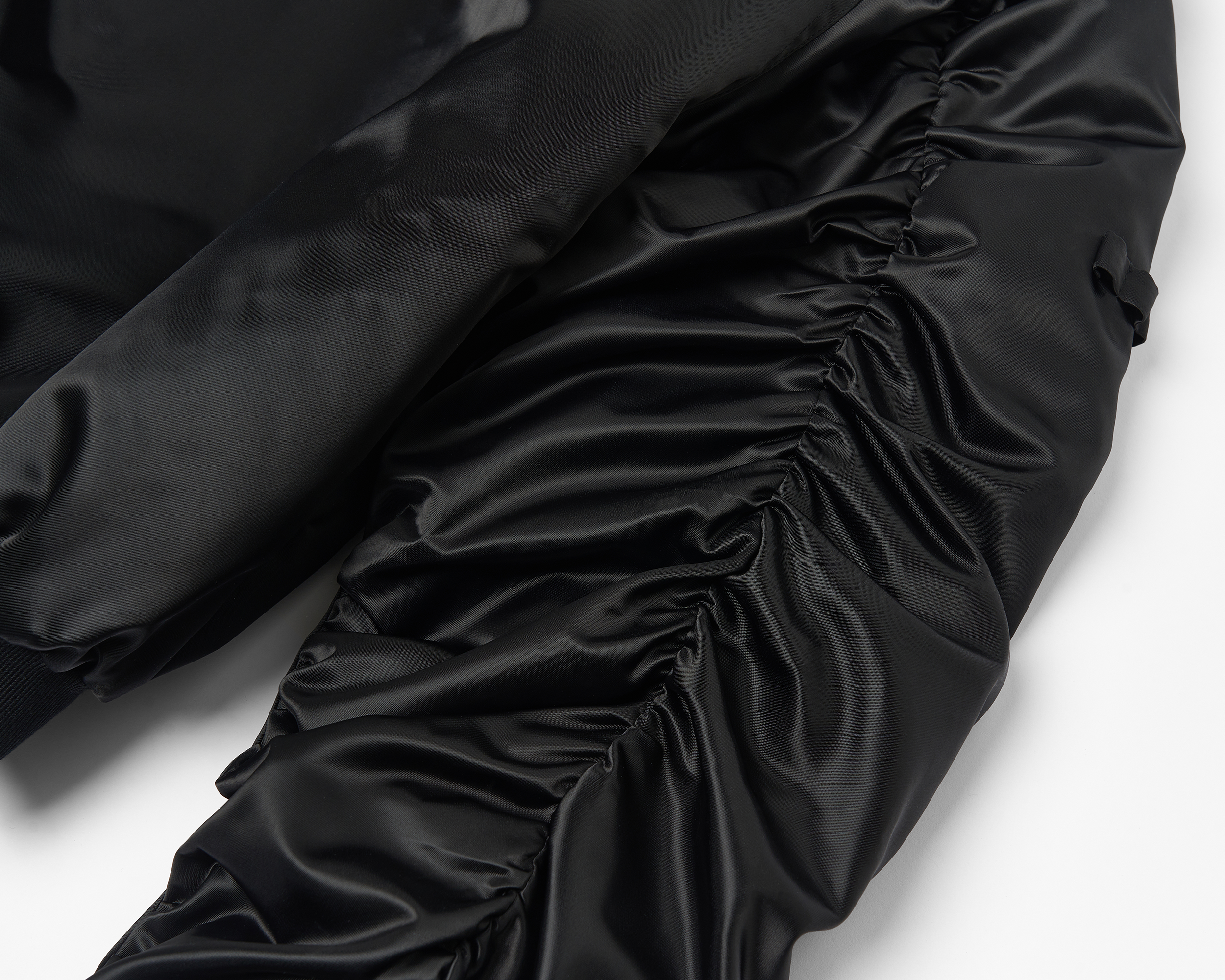 SAVAGEGROWTHWORLD Embroidered Ruched-Sleeve Reflective-Stripe Bomber, premium urban and streetwear designers apparel on PROJECTISR.com, SAVAGEGROWTHWORLD