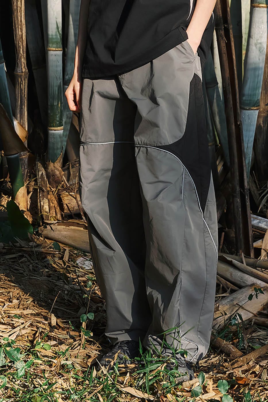 ENSHADOWER Diamond-Spliced Reflective Crinkled Parachute Pants, premium urban and streetwear designers apparel on PROJECTISR.com, ENSHADOWER