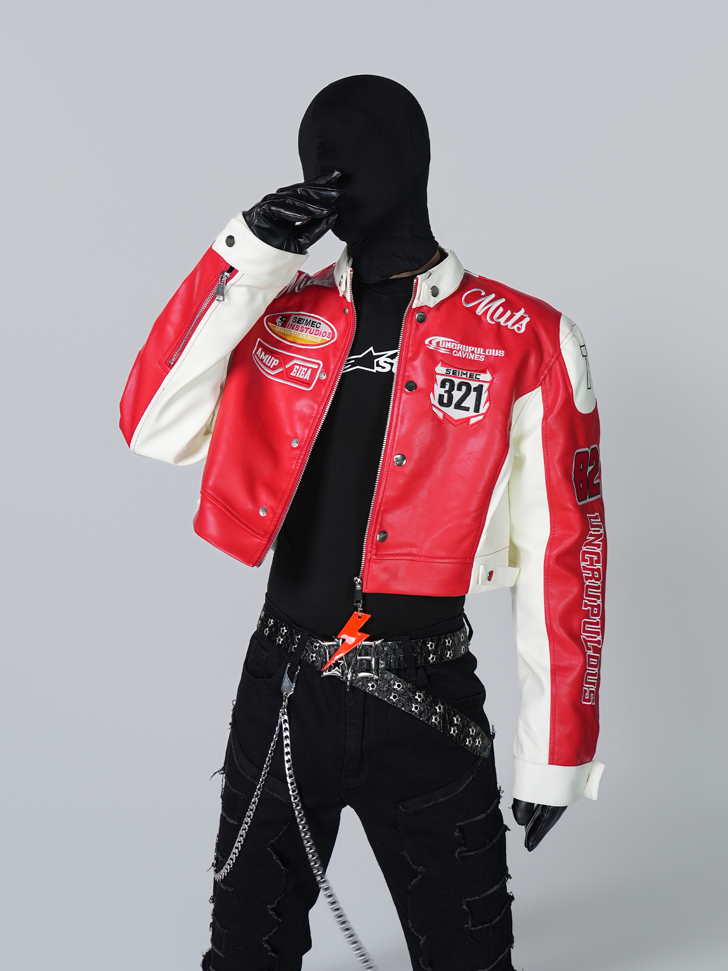VE2 Contrast Faux Leather Biker Jacket