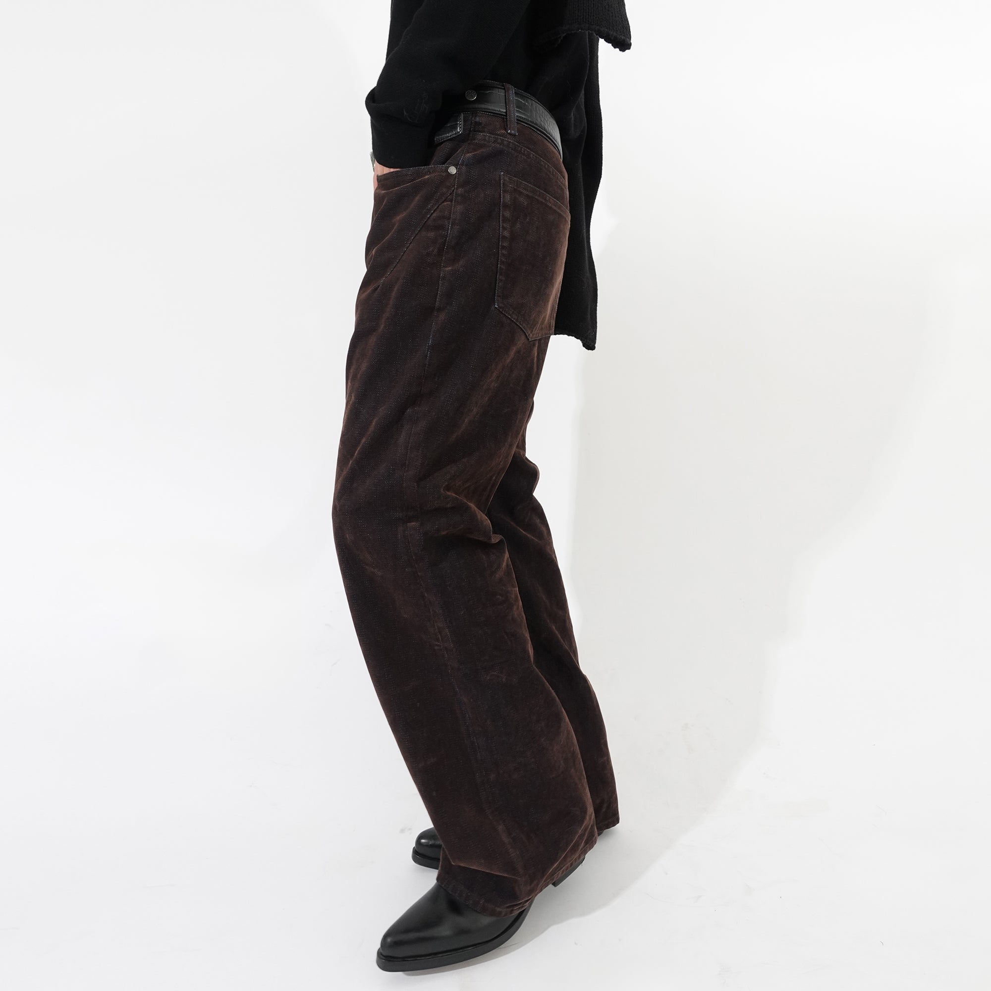 IN EXISTENCE Star Embroidered Herringbone Flocked Flare Jeans, premium urban and streetwear designers apparel on PROJECTISR.com, IN EXISTENCE