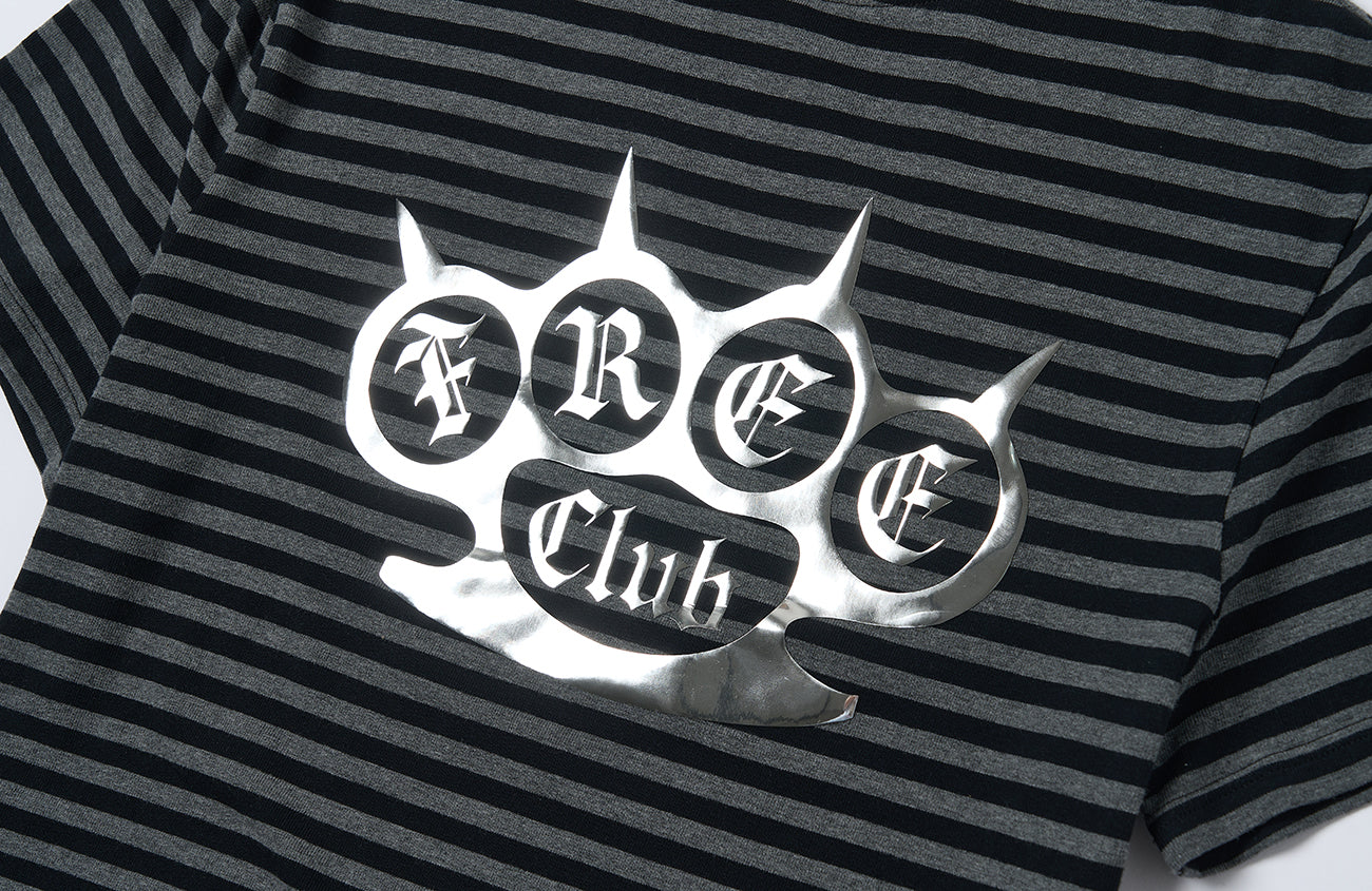 SAVAGEGROWTHWORLD Silver Foil Graphic Stripe T-Shirt