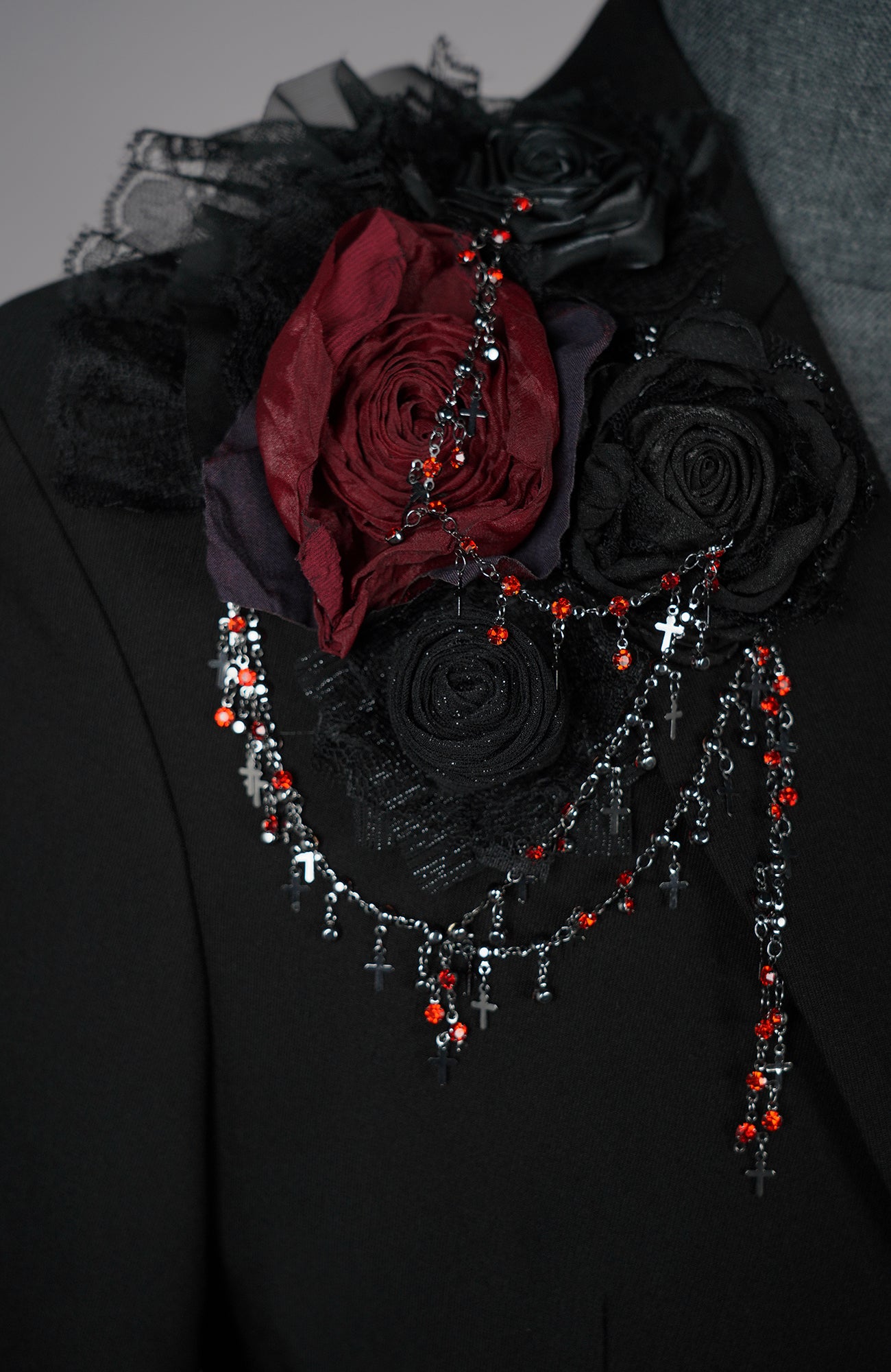 SHANG JIE Floral Appliqué Beaded Chain Blazer, premium urban and streetwear designers apparel on PROJECTISR.com, SHANG JIE