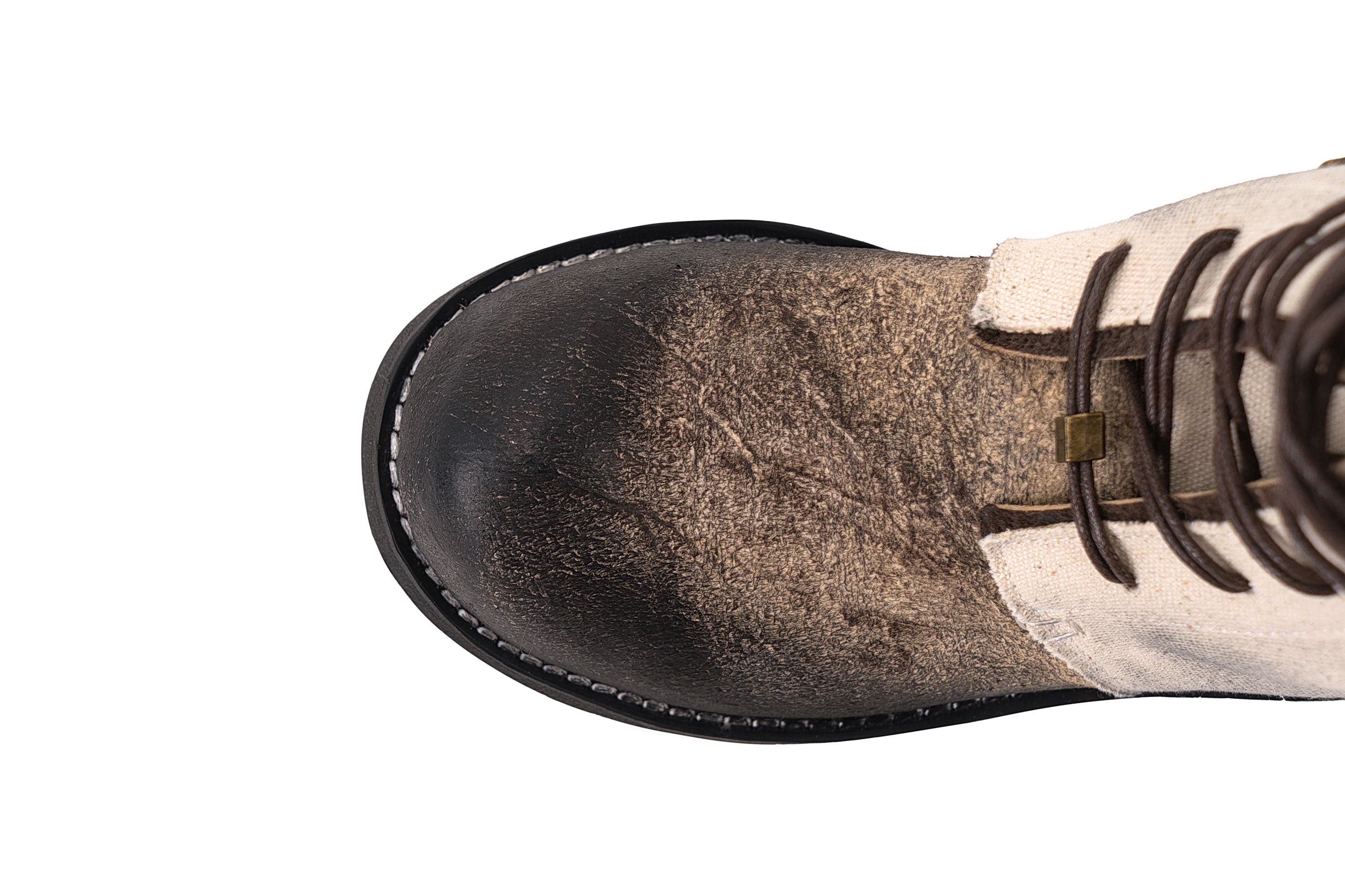 REWRITE Distressed Contrast Canvas-Leather Combat Boots, premium urban and streetwear designers apparel on PROJECTISR.com, REWRITE