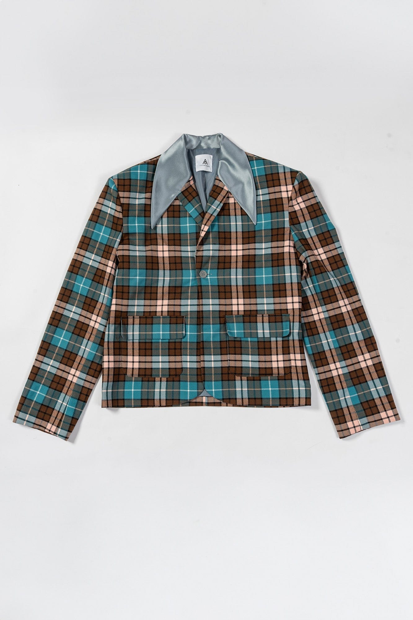 KADAKADA Double-Layer Silky Collar Plaid Blazer