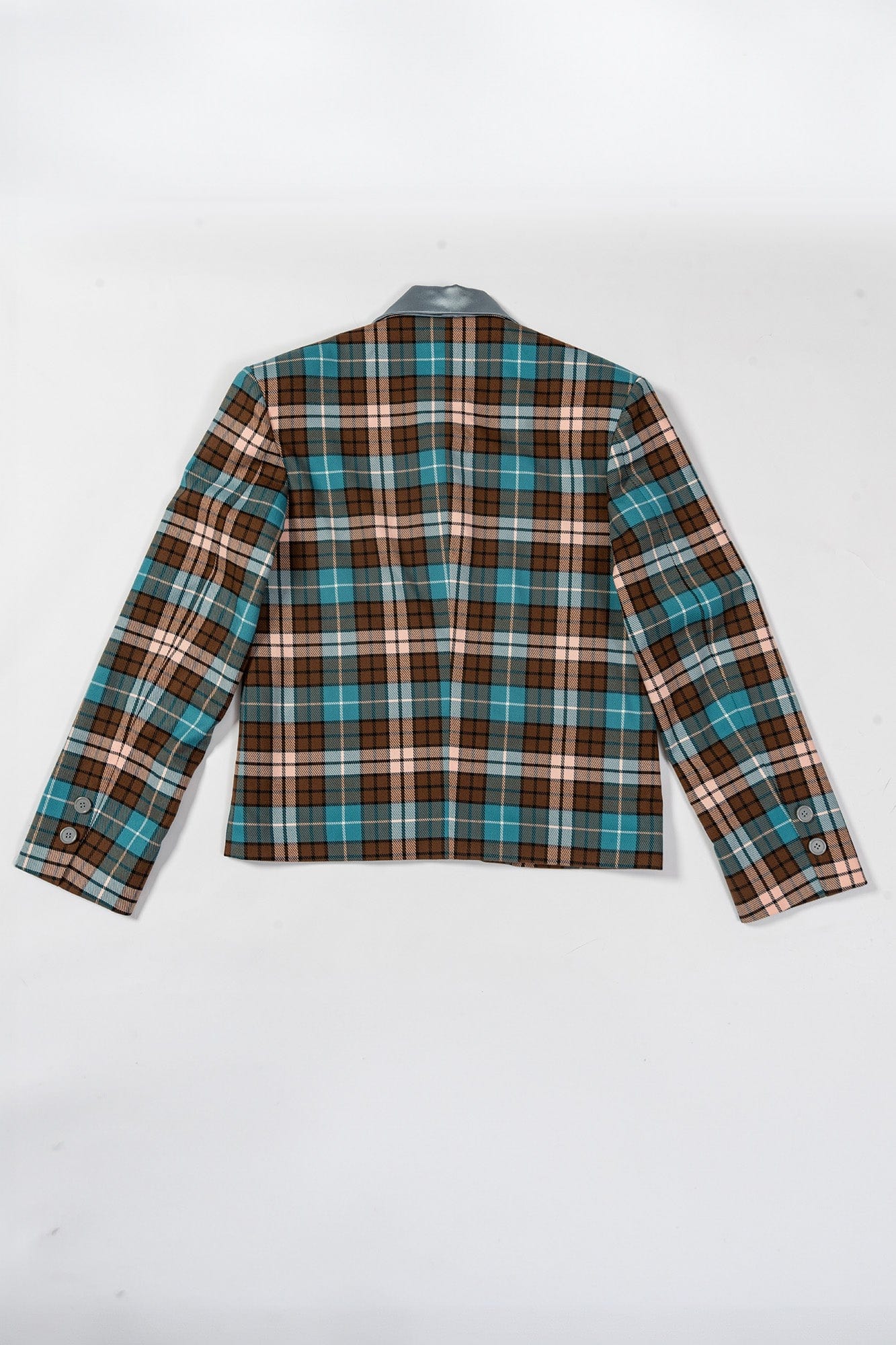 KADAKADA Double-Layer Silky Collar Plaid Blazer