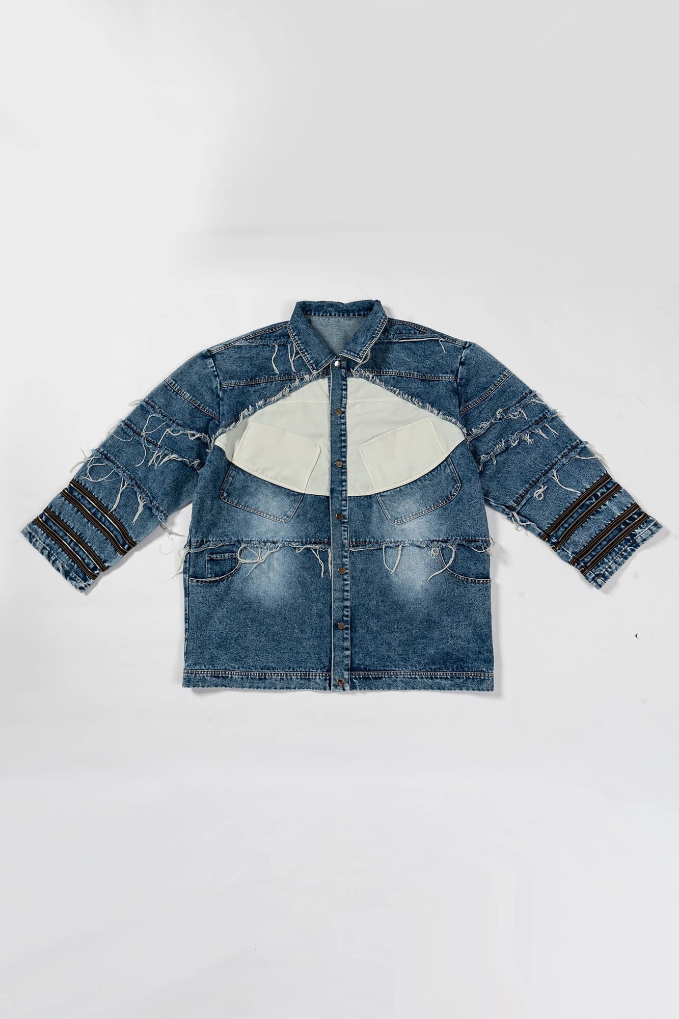 KADAKADA Frayed Layered Patchwork Oversized Denim Jacket