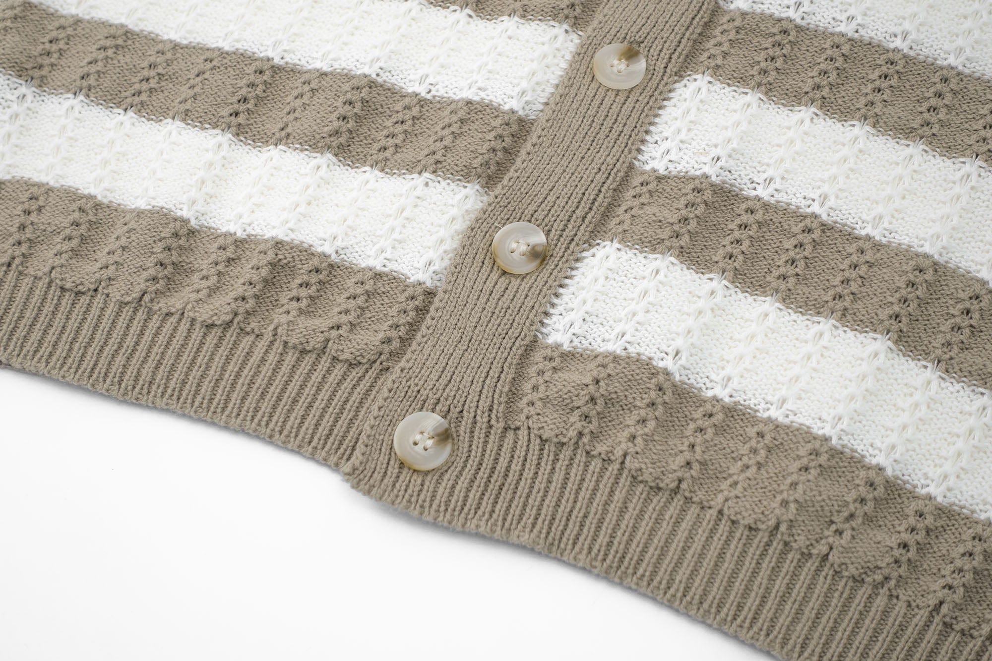 IN EXISTENCE Striped Openwork Jacquard Knitted Polo Cardigan, premium urban and streetwear designers apparel on PROJECTISR.com, IN EXISTENCE