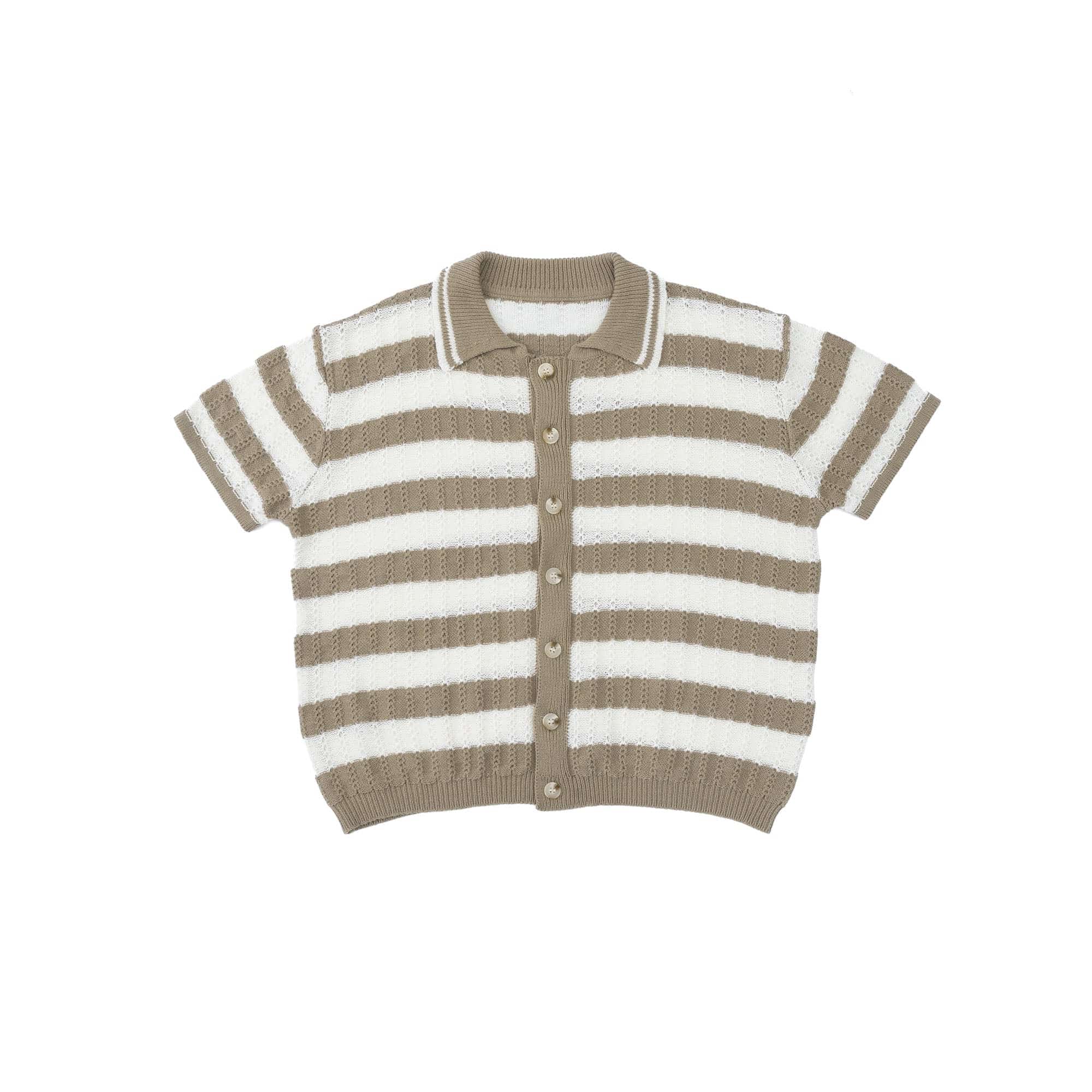 IN EXISTENCE Striped Openwork Jacquard Knitted Polo Cardigan, premium urban and streetwear designers apparel on PROJECTISR.com, IN EXISTENCE