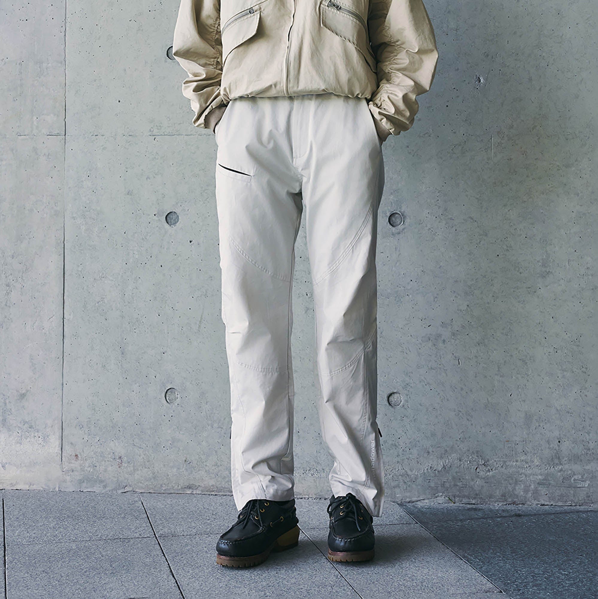 ENSHADOWER Spliced Crinkled Zippered Jogger Pants White