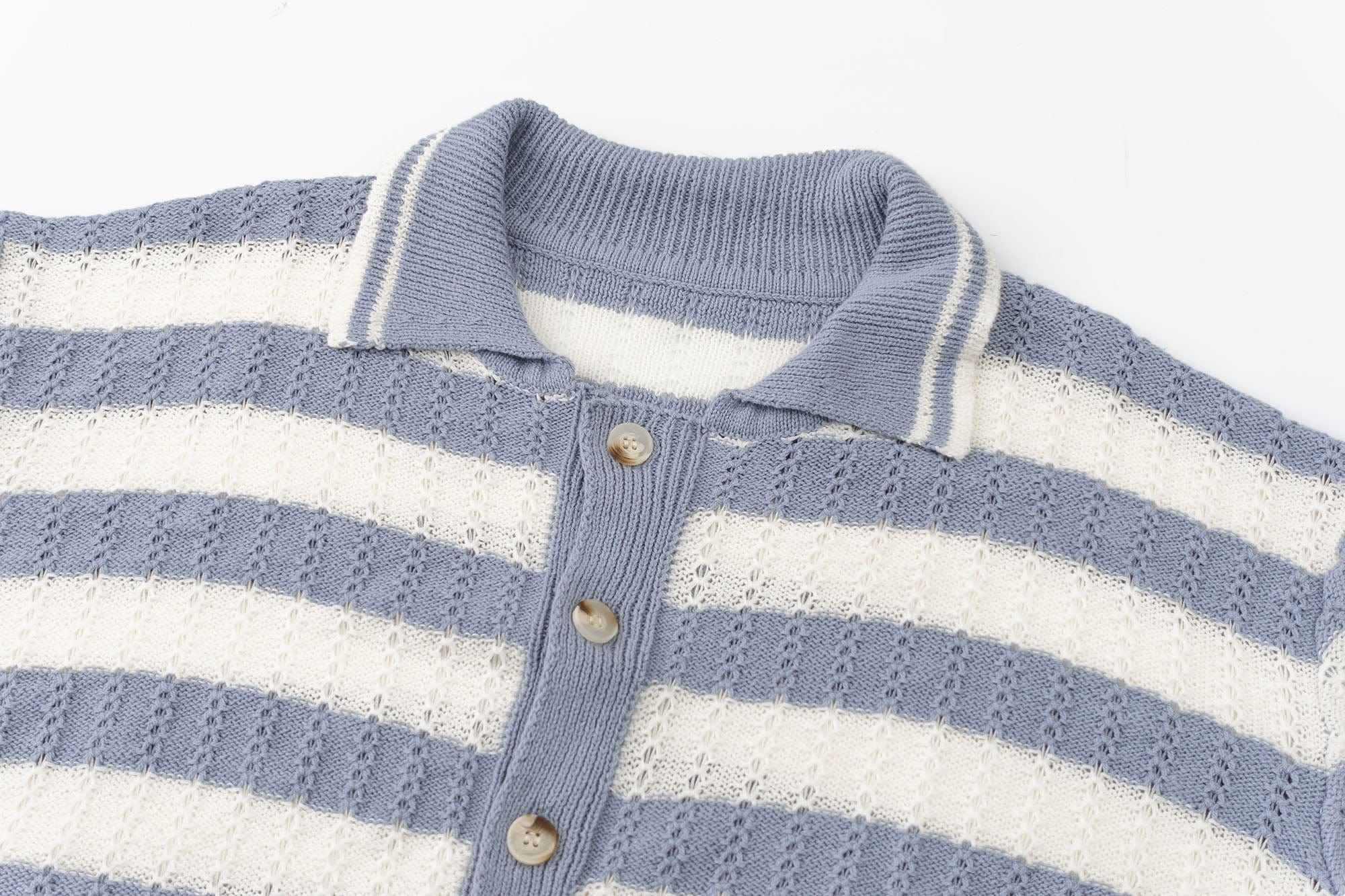 IN EXISTENCE Striped Openwork Jacquard Knitted Polo Cardigan, premium urban and streetwear designers apparel on PROJECTISR.com, IN EXISTENCE