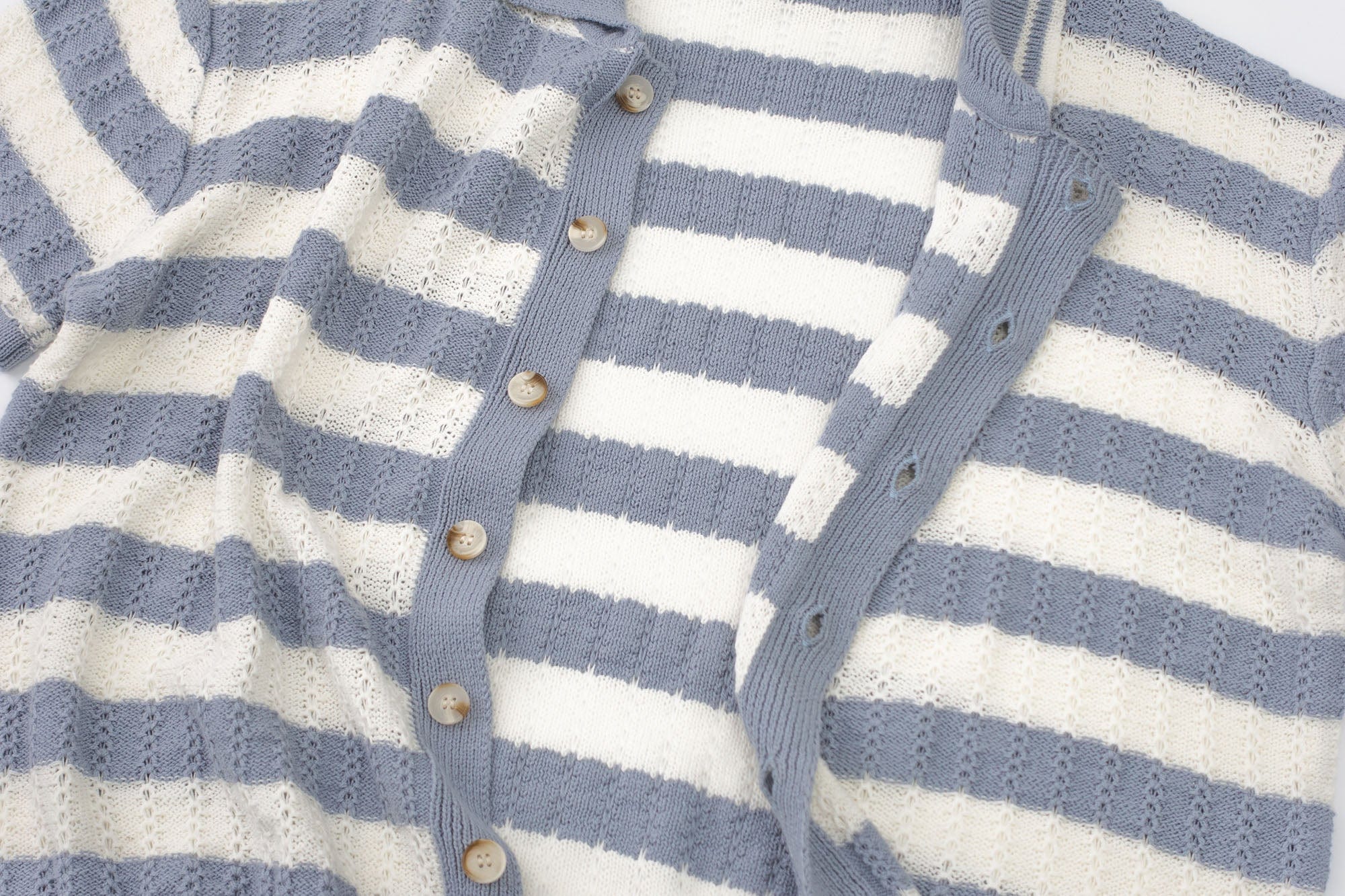 IN EXISTENCE Striped Openwork Jacquard Knitted Polo Cardigan, premium urban and streetwear designers apparel on PROJECTISR.com, IN EXISTENCE