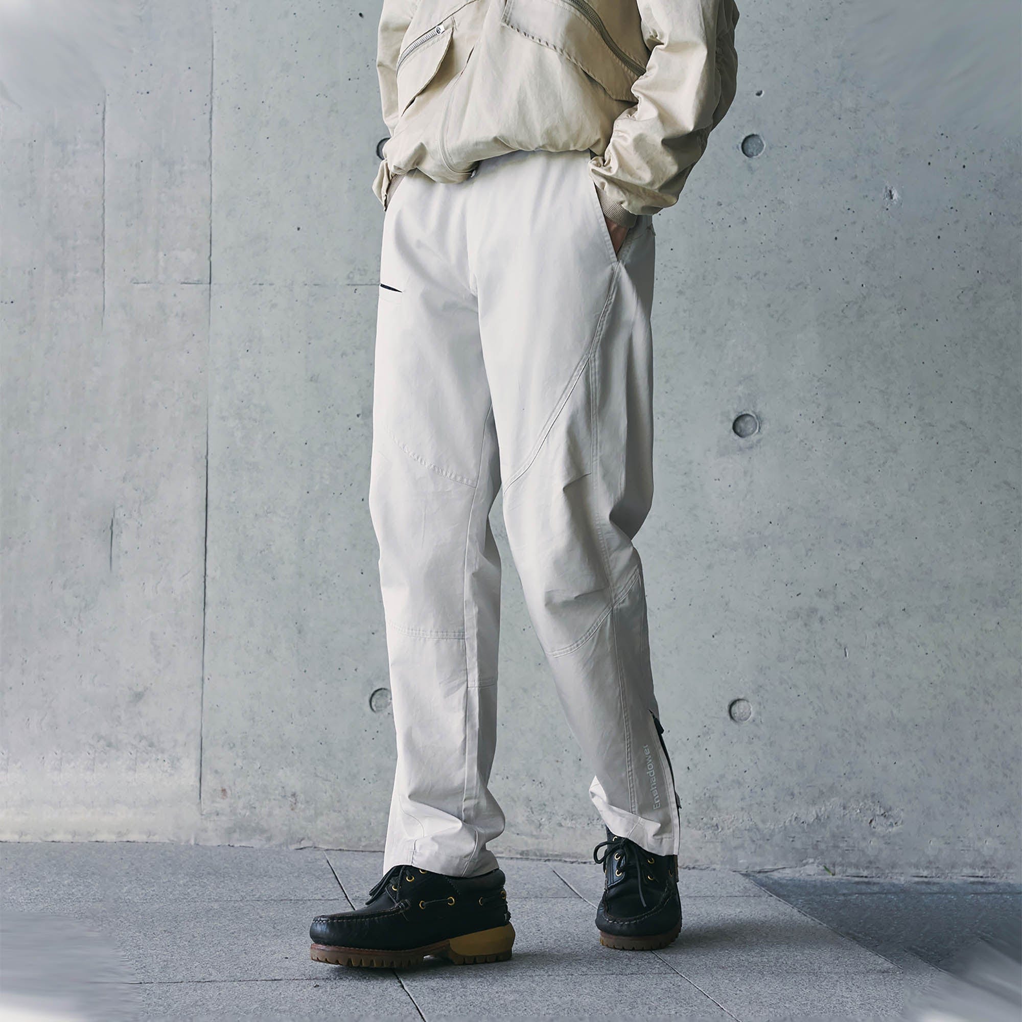 ENSHADOWER Spliced Crinkled Zippered Jogger Pants White