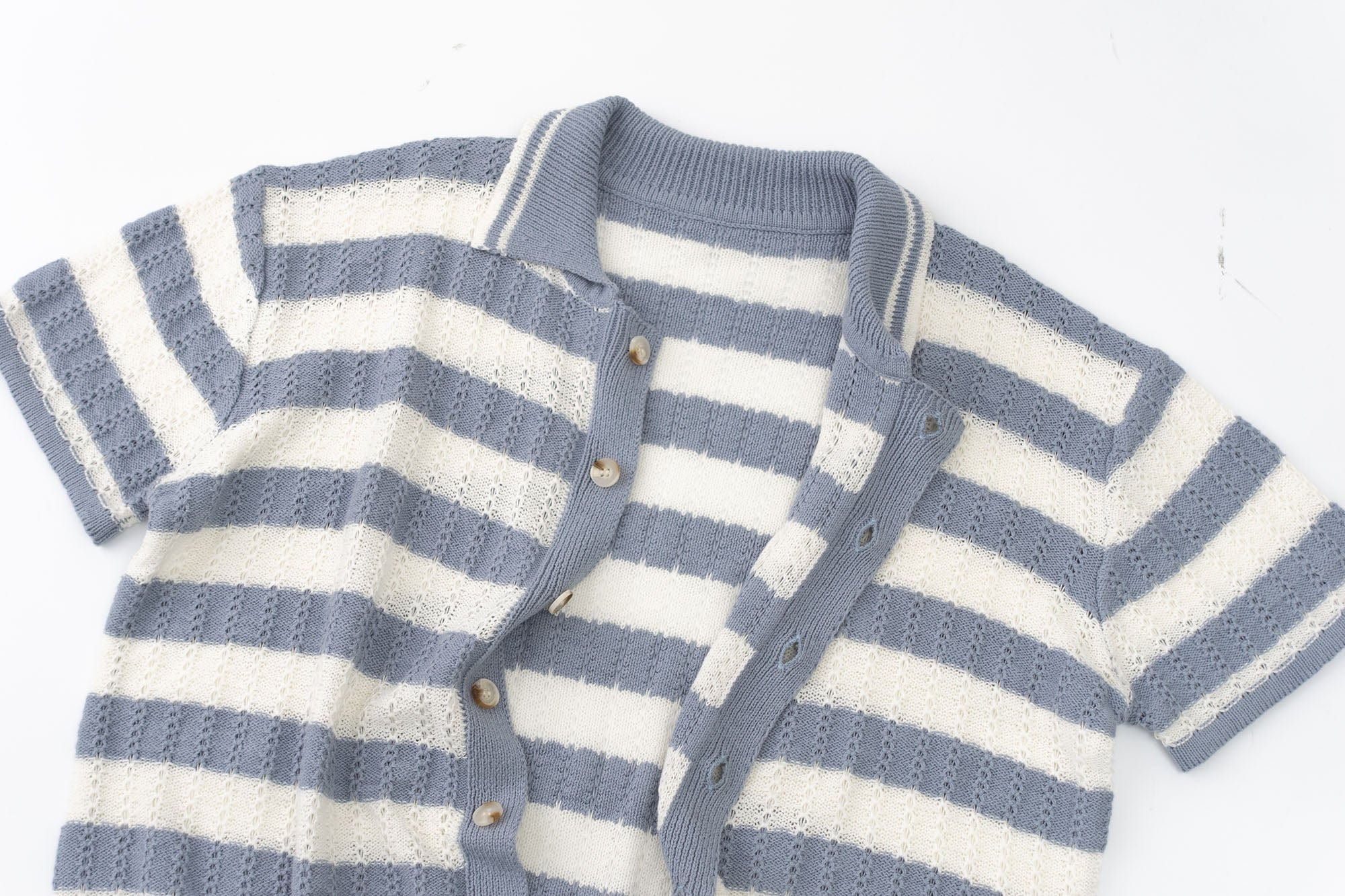 IN EXISTENCE Striped Openwork Jacquard Knitted Polo Cardigan, premium urban and streetwear designers apparel on PROJECTISR.com, IN EXISTENCE
