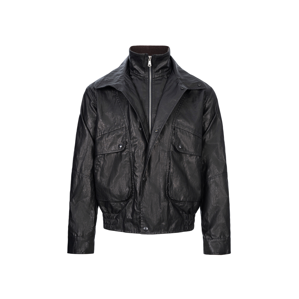 CATSSTAC Retro Spliced Faux Leather Oversized Stand-Collar Jacket