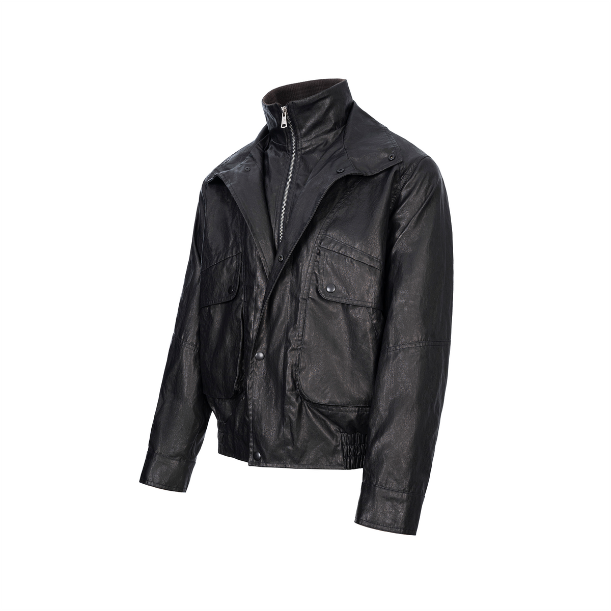 CATSSTAC Retro Spliced Faux Leather Oversized Stand-Collar Jacket