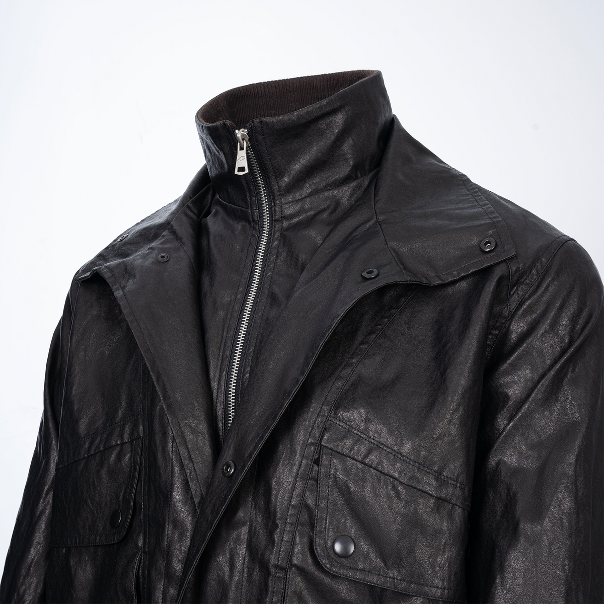 CATSSTAC Retro Spliced Faux Leather Oversized Stand-Collar Jacket