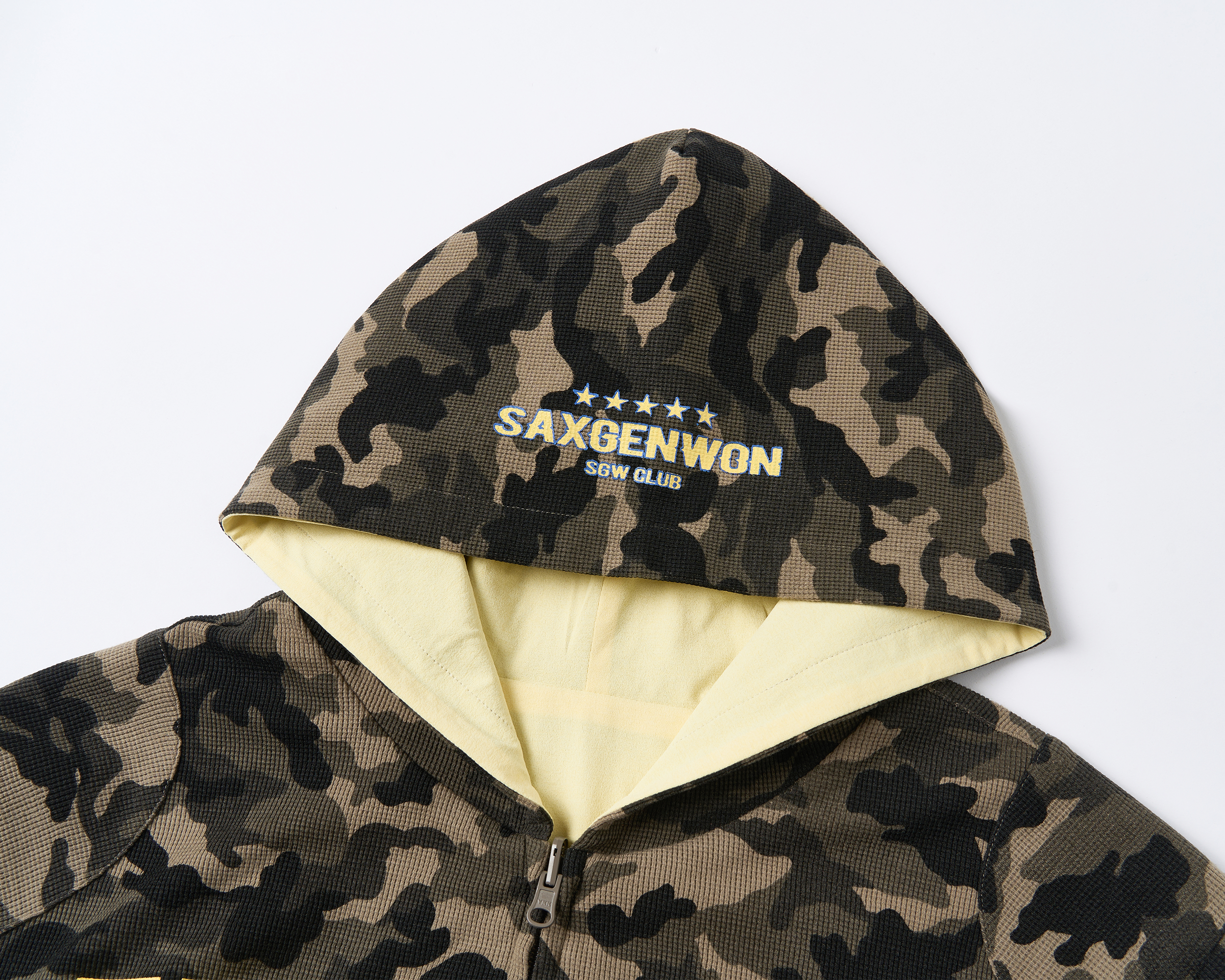 SAVAGEGROWTHWORLD Reversible Camo Waffle Hooded Jacket, premium urban and streetwear designers apparel on PROJECTISR.com, SAVAGEGROWTHWORLD
