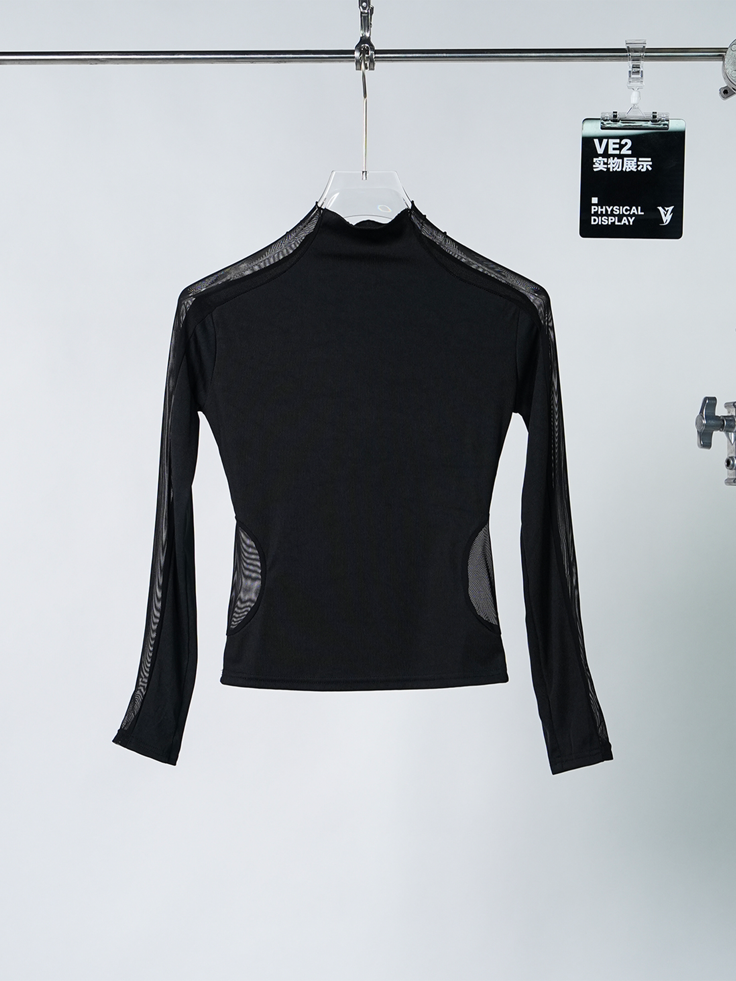 VE2 Sheer Mesh Mock-Neck Long-Sleeve Tee