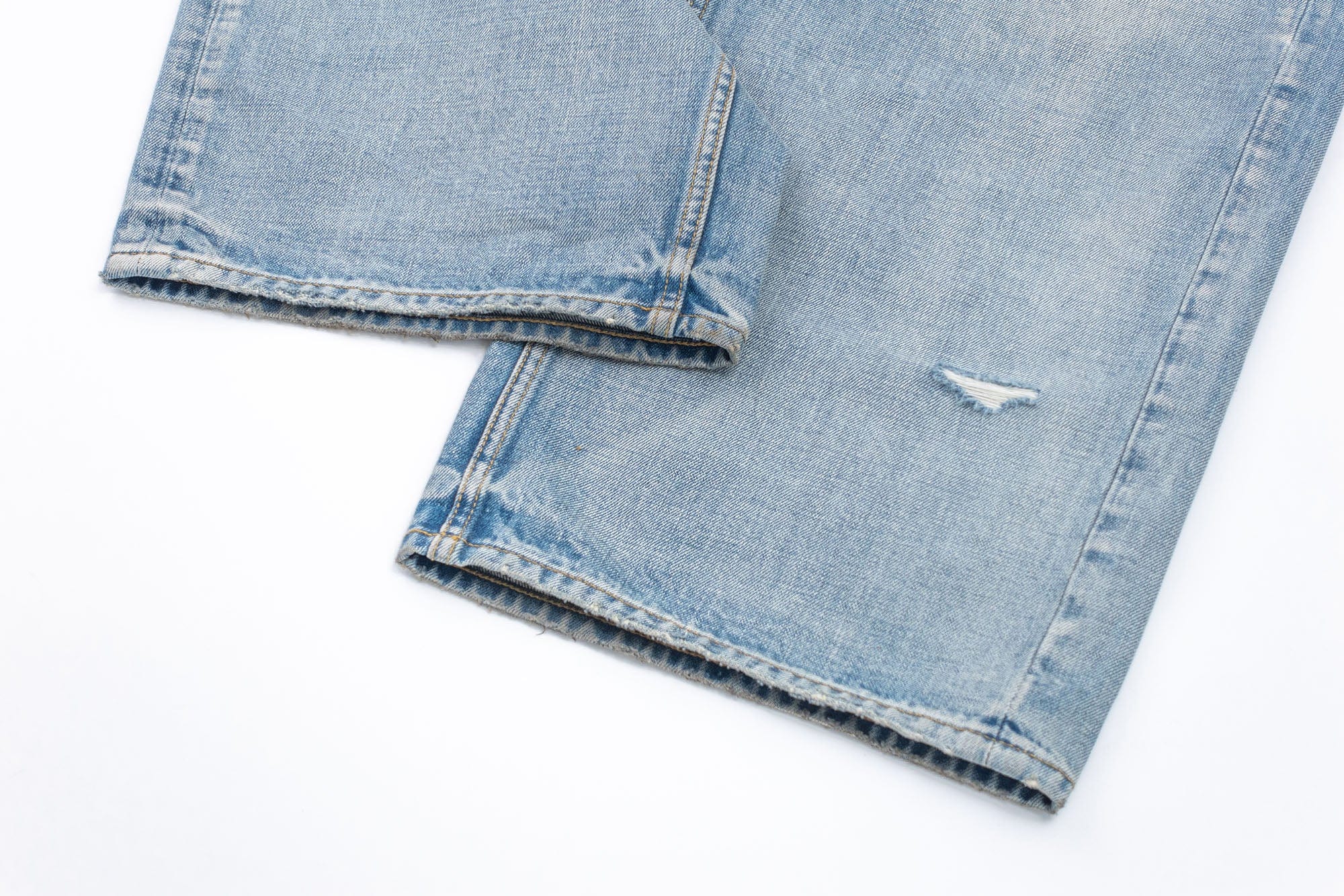 IN EXISTENCE Distressed Patchwork Creased Washed Wide-Leg Jeans, premium urban and streetwear designers apparel on PROJECTISR.com, IN EXISTENCE