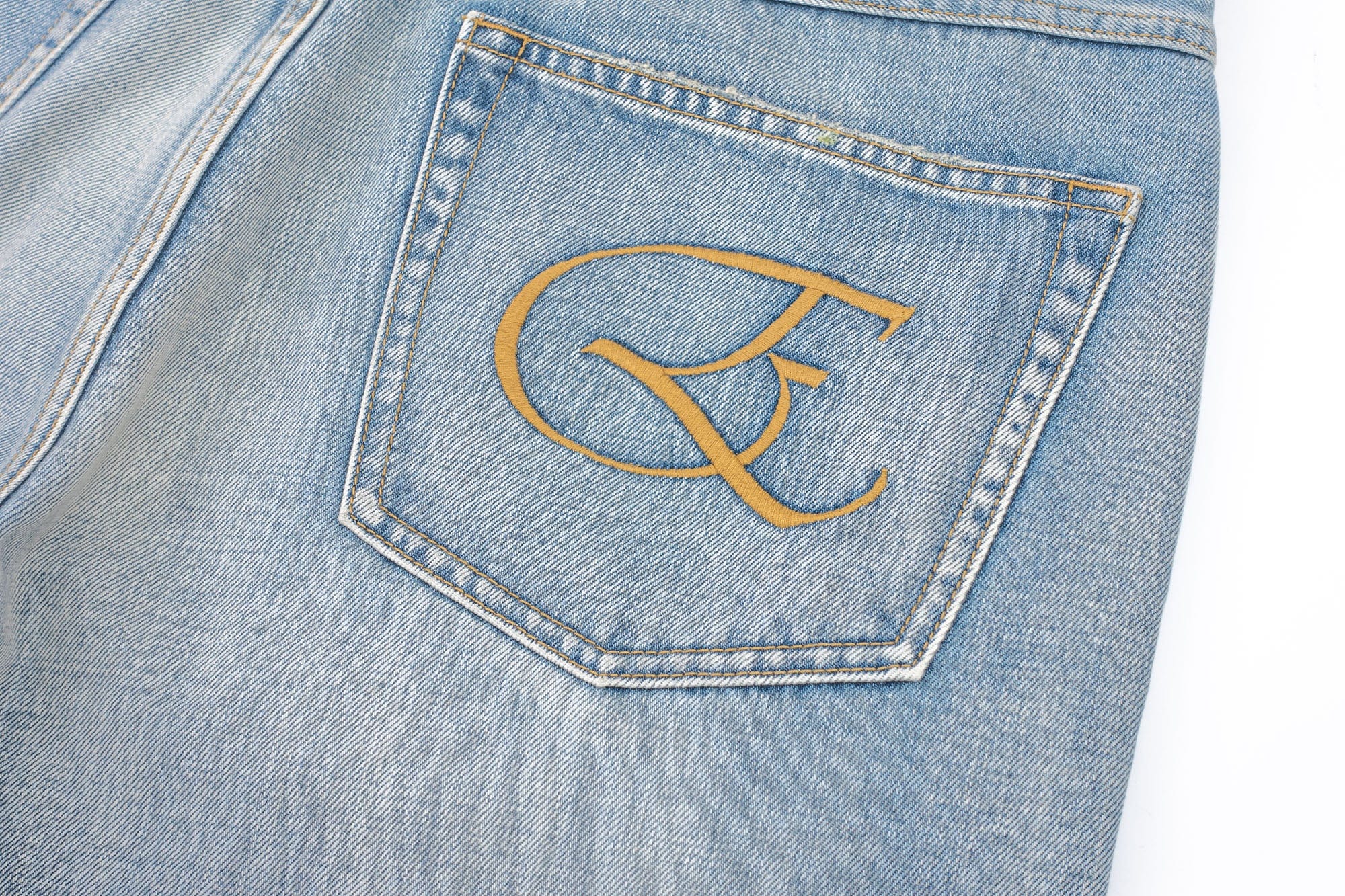 IN EXISTENCE Distressed Patchwork Creased Washed Wide-Leg Jeans, premium urban and streetwear designers apparel on PROJECTISR.com, IN EXISTENCE