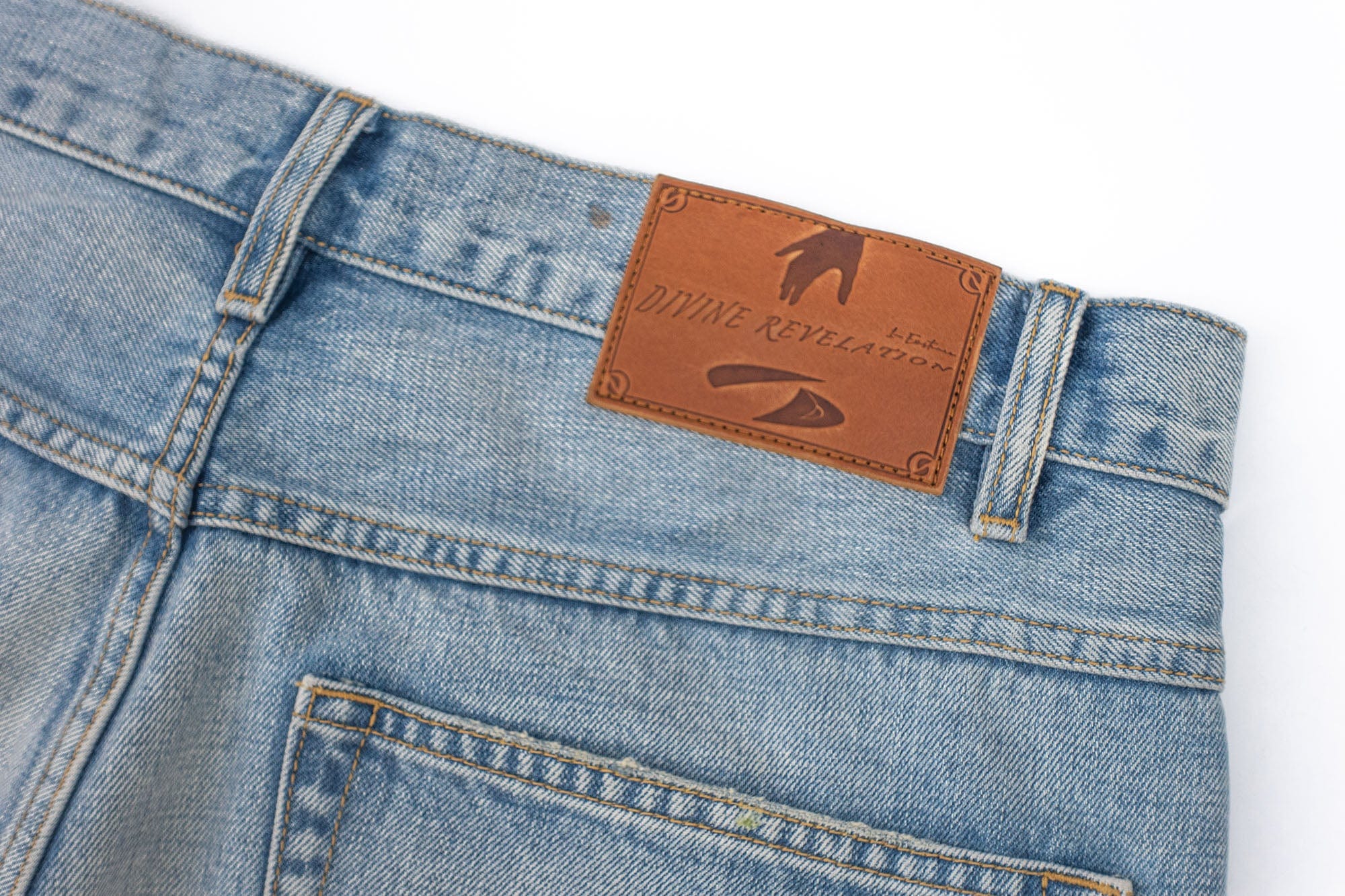 IN EXISTENCE Distressed Patchwork Creased Washed Wide-Leg Jeans, premium urban and streetwear designers apparel on PROJECTISR.com, IN EXISTENCE
