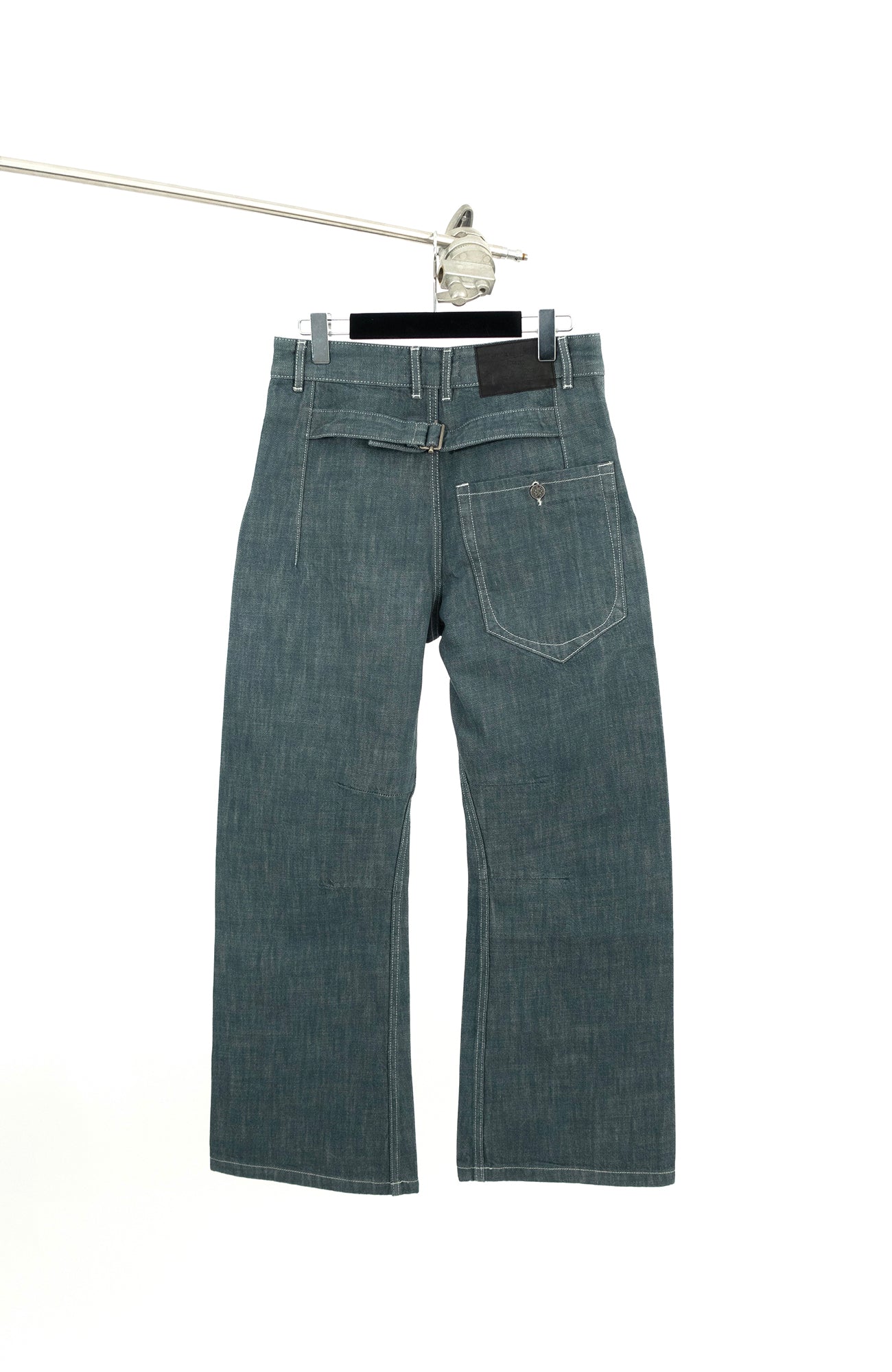 IN EXISTENCE Stitched Back-Belt Curved-Leg Jeans, premium urban and streetwear designers apparel on PROJECTISR.com, IN EXISTENCE